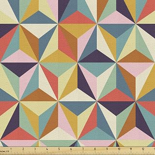 Lunarable Mosaic Fabric by The Yard, Fractal Geometric Triangles Hexagon Forms Indie Urban Style Graphic Art Retro Style, Decorative Fabric for Upholstery and Home Accents, 1 Yard, Teal Purple