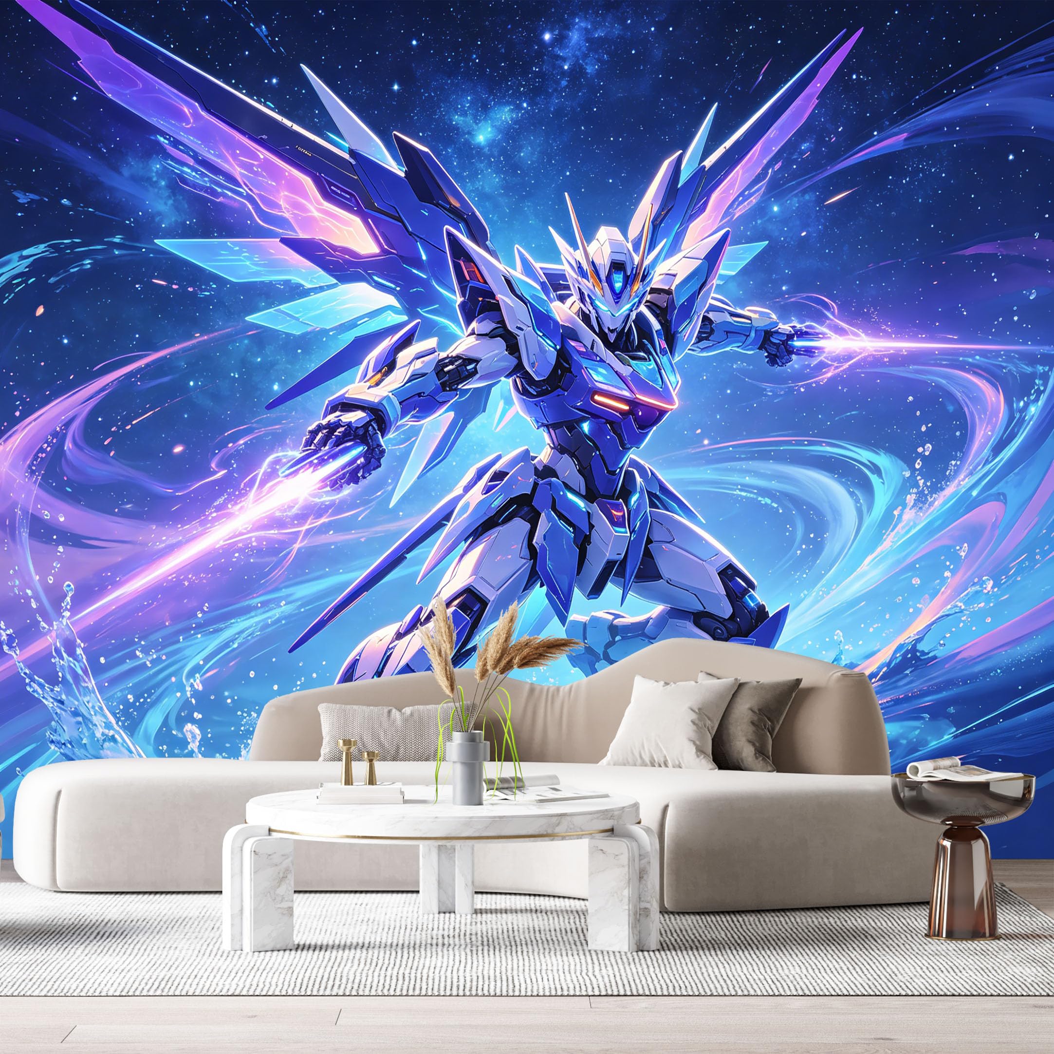 Custom Size Wall Murals Abstract Modern Cosmic Mecha Robot Water Vortex Energy Beam SelfAdhesive Wall Fabric Removable Large Wallpaper for Photo Living Room
