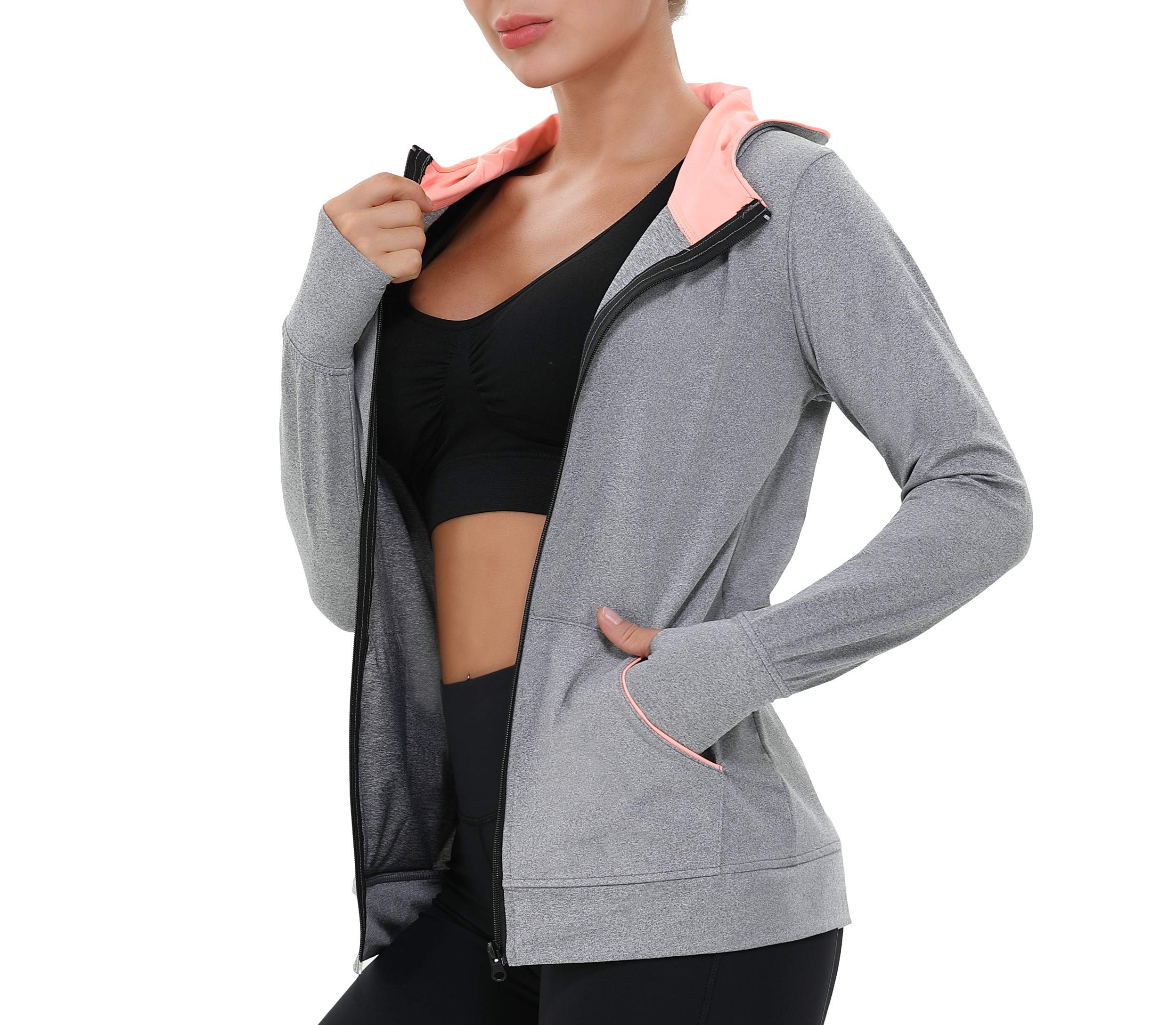 AMZSPORT Chaqueta Deportiva Mujer, Sudadera Capucha Running Cremallera con Bolsillos — view 2