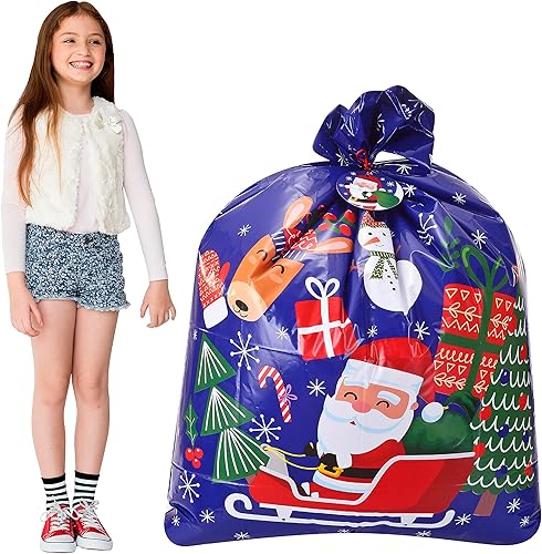 Miniatura 6 de JOYIN 6 bolsas de regalo gigantes de Navidad, bolsas de regalo de plástico para Navidad, 36 x 44 pulgadas, con etiquetas de regalo para regalos de