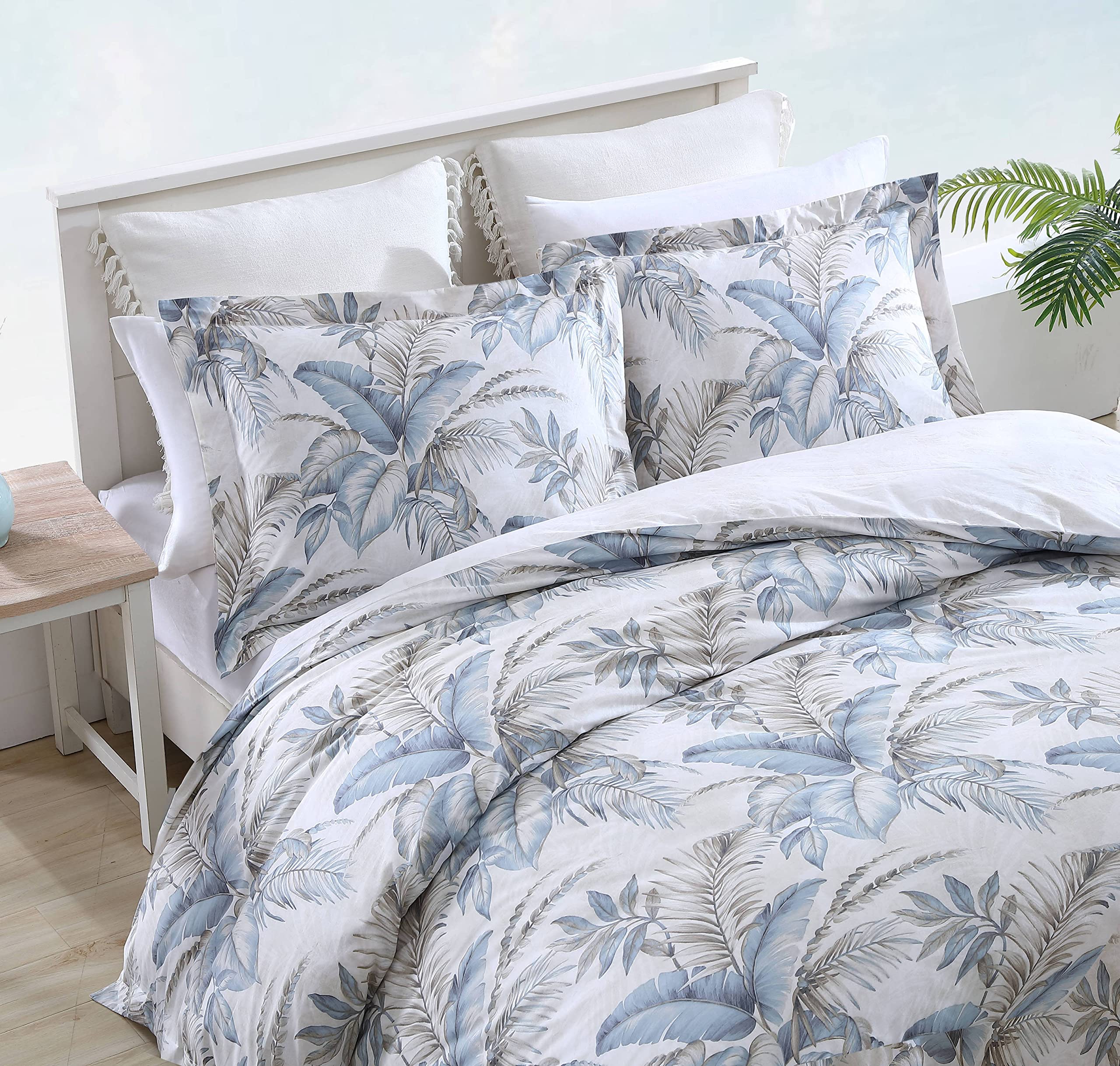 Tommy Bahama - Juego de Funda de edredón Queen, Ropa de Cama de algodón con Fundas a Juego y Cierre de botón, decoración del hogar para Todas Las Estaciones (Azul Azulado, Queen)