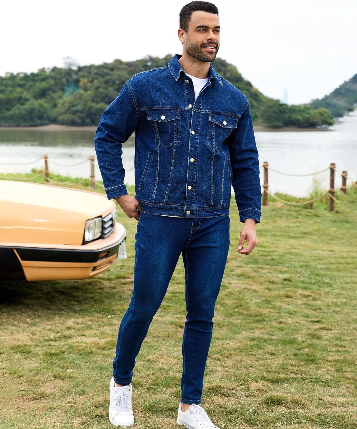 Bindefon Denim Jackets for Men Trucker Jean Jacket Unlined Coats Spring Fall Outfits - Image 5