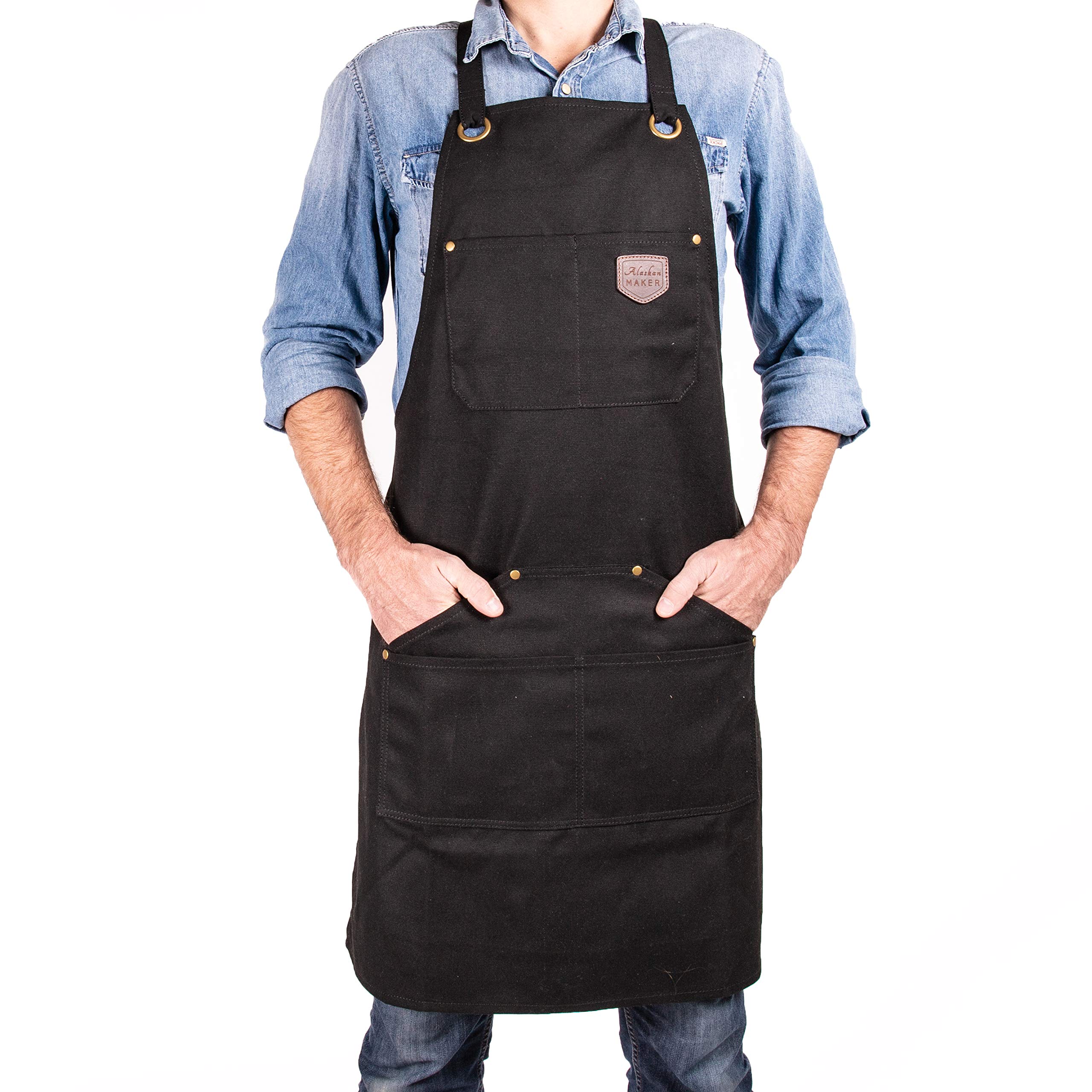 Alaskan MAKER Grembiule uomo e donna in tela rivestita n. 515 per fai da te, cucina, giardinaggio e barbecue, con cinghie incrociate, taglia universale