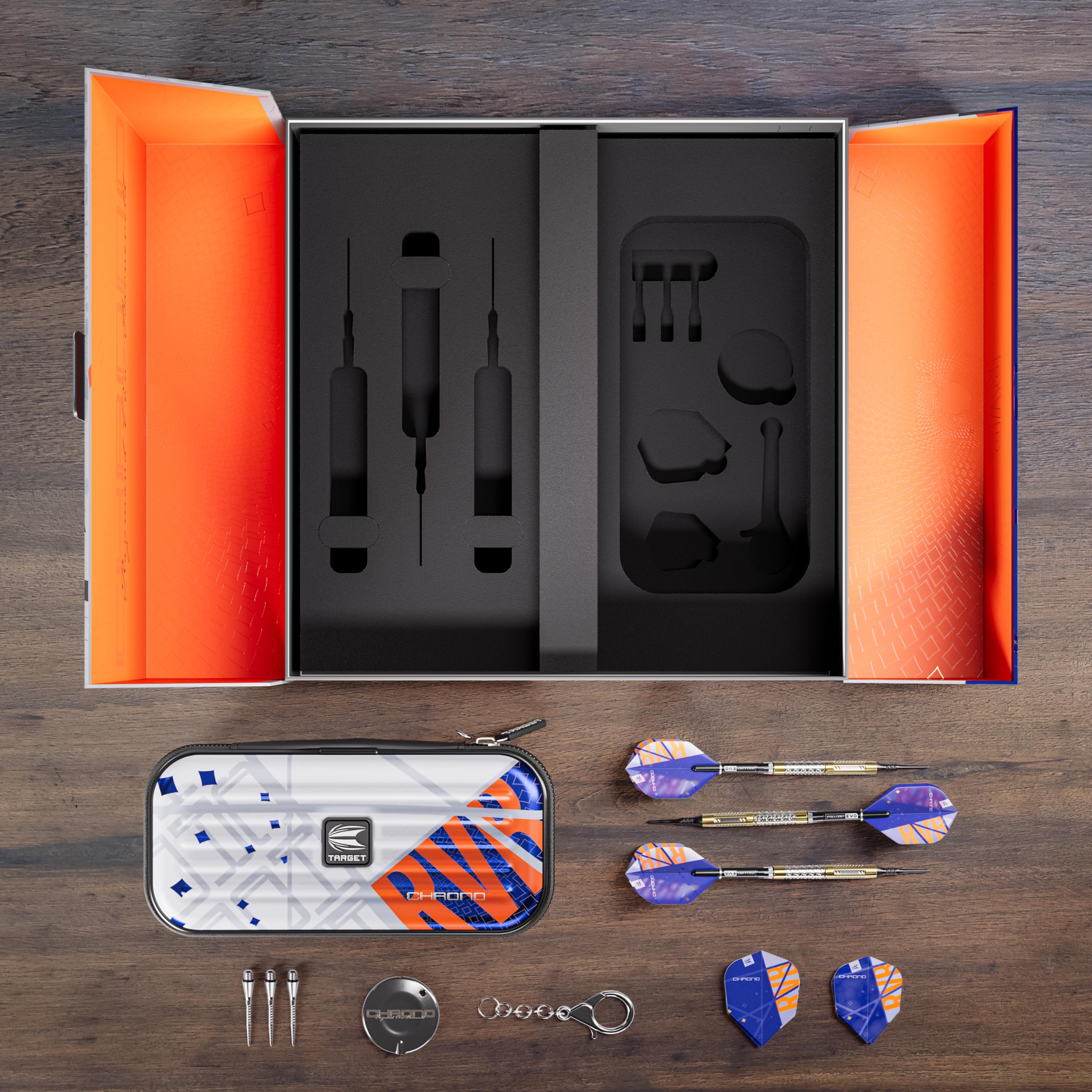 Target Darts Raymond Van Barneveld Chrono Softdarts, 95% Tungsten Dart Set, 18G/20G | Enthält Dart Case Takoma Wallet & Prfi Dart Zubehör, Pixel Softdartspitzen, Softdarts E-Dart