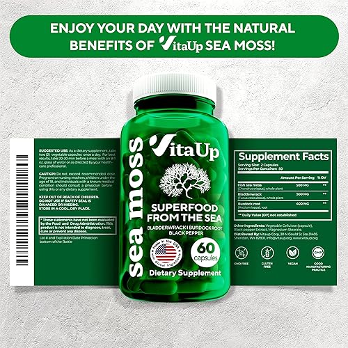 Miniatura 7 de Wildcrafted Cápsulas de musgo marino irlandés con raíz de bardana y vejiga Musgo marino fabricado en Estados Unidos avanzado para el cabello, la