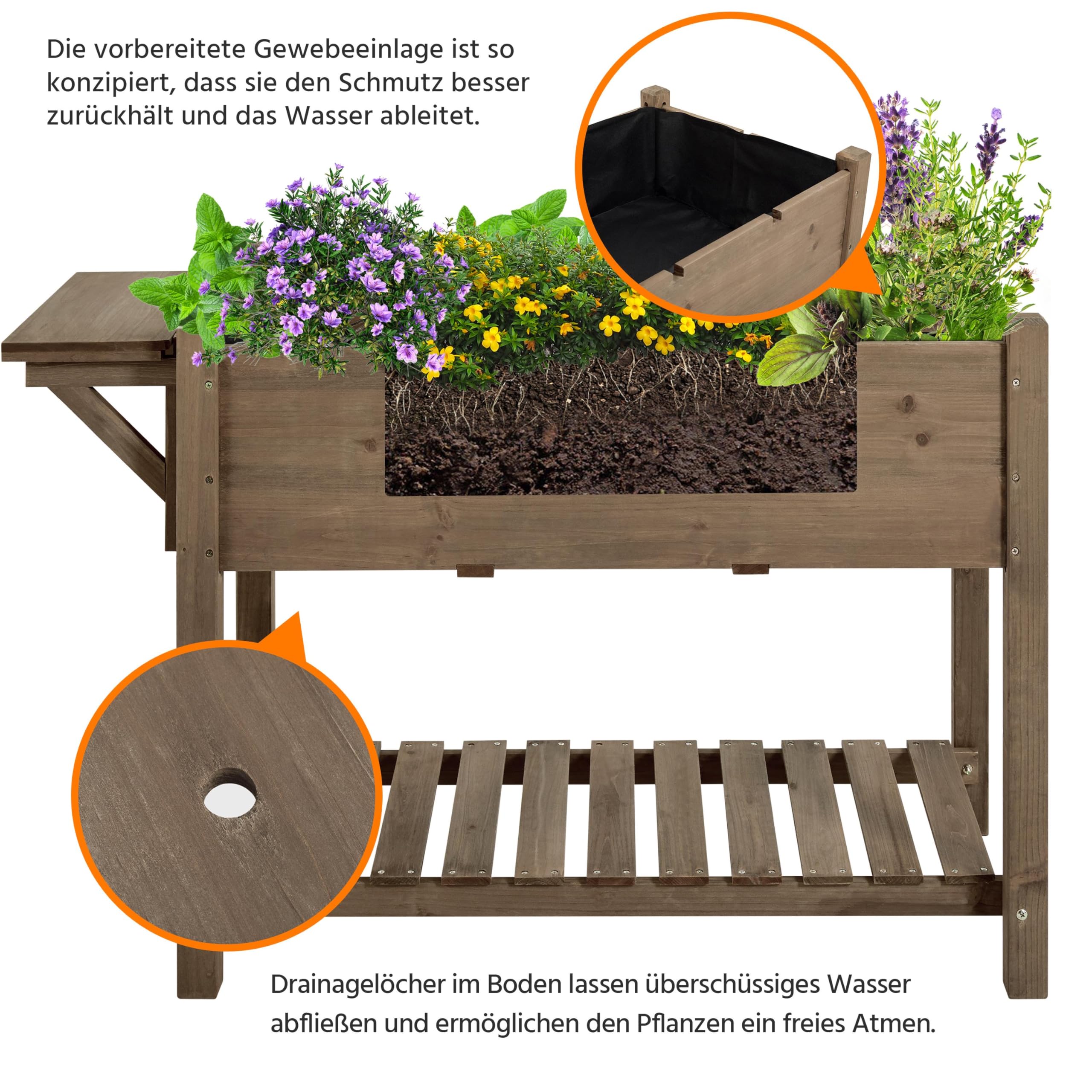 Yaheetech Blumenkasten mit klappbare Tischplatte, Pflanzkasten mit 8 geteilten Fächern, Hochbeete-Kit Frühbeet für Garten/Hinterhof/Veranda, Kräuterbeet Anzuchtbeet zum Bepflanzen 123,5 x 54 x 80 cm