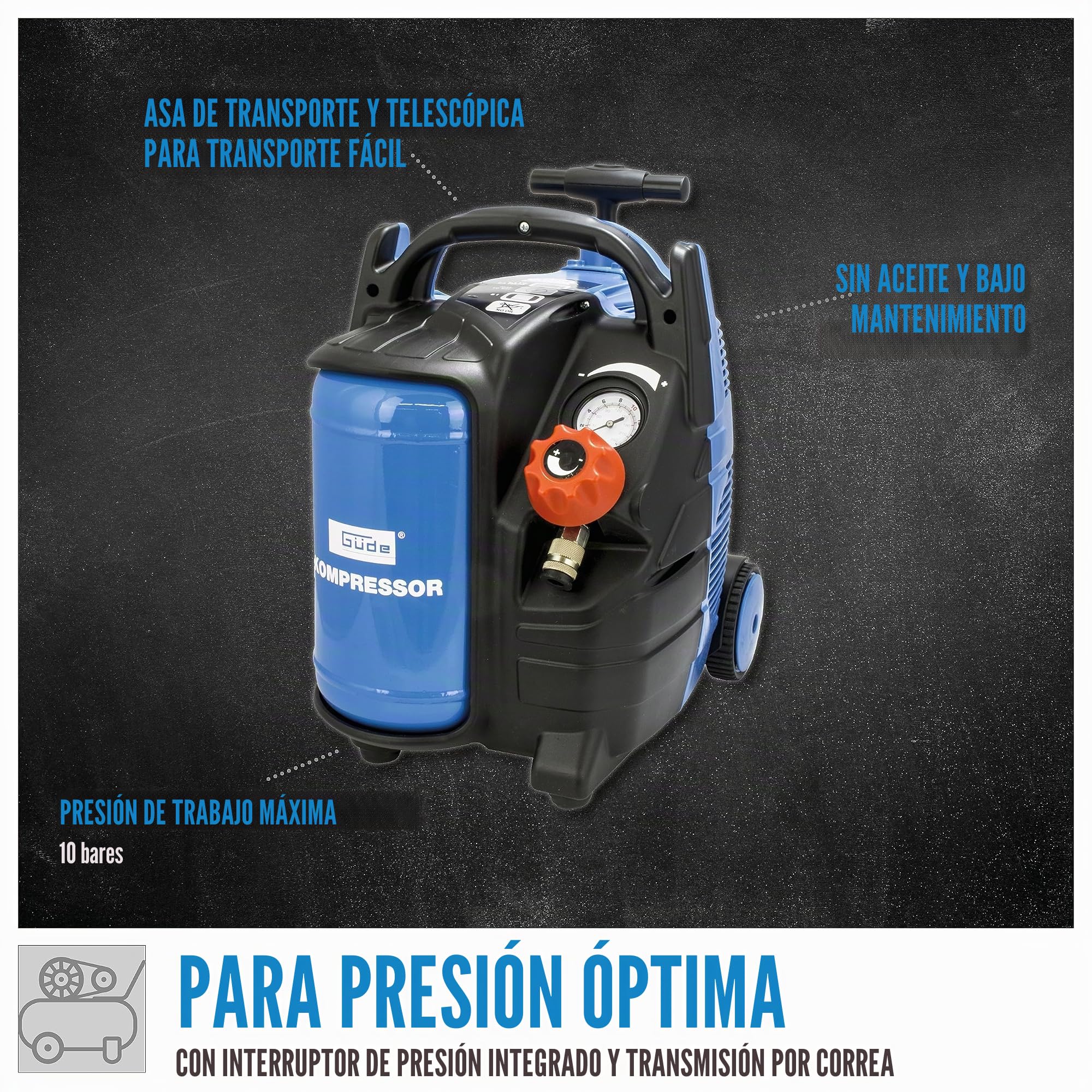 GÜDE Airpower Compresor de aire 200/10/5, TY + WD Tools, 8 unidades,juego de aire comprimido