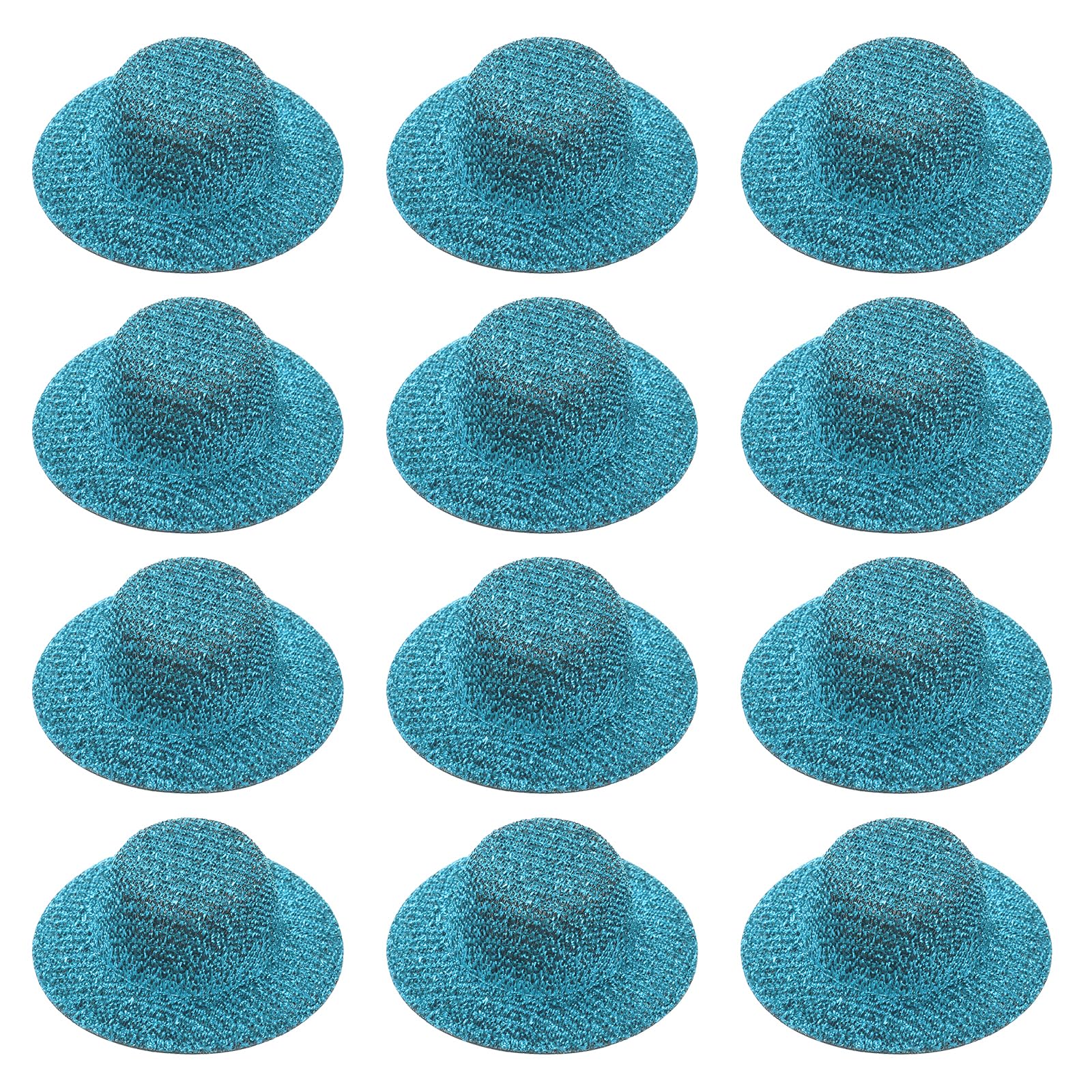 PATIKIL Mini Hats for Crafts, 12 Pcs 18mm ID Sparkling Mini Cowboy Hats Miniature Formal Top Caps for DIY Dollhouse Decoration Hair Accessories Snowman Weddings Party, Lake Blue