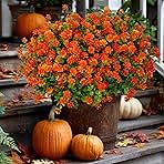 Artificial Fall Flowers Outdoor Fake Mums - 12 Bundles Fake Plants UV Resistant No Fade Faux Plastic Greenery Garden Porch Patio Fall Home Decor (Red Orange)
