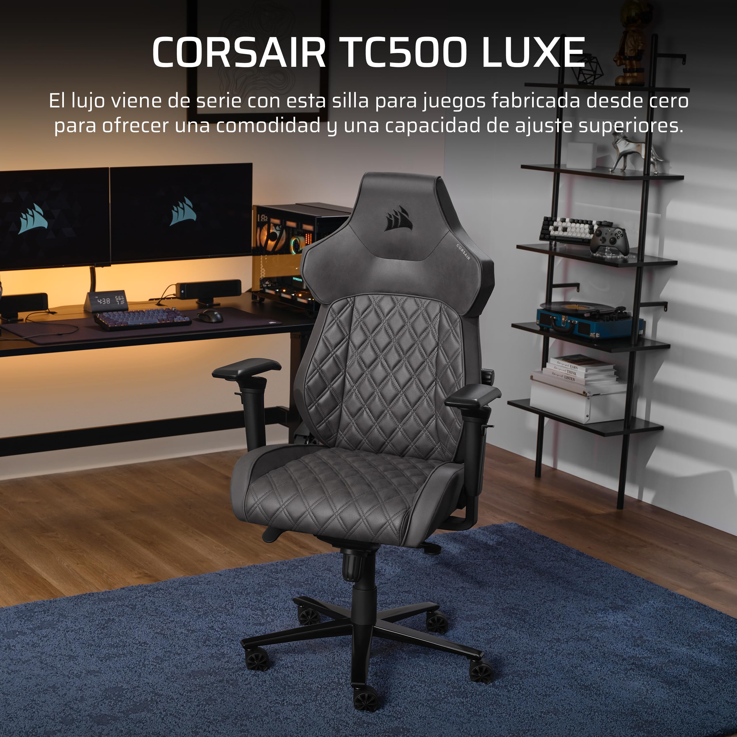 Corsair TC500 Luxe Silla para Juegos – Tejido Transpirable Premium – Asientos Anchos – Reposabrazos Ajustables en 5 Direcciones – Soporte Lumbar Ajustable – Reclinable 90-135° – Sombra