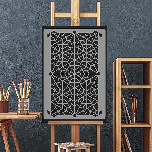 Miniatura 4 de NAKLEO Plantilla de pared de plástico reutilizable - 23.2 x 37.4in  23 x 37 pulgadas - Geométrico marroquí morisco 12 - Plantilla grande sin
