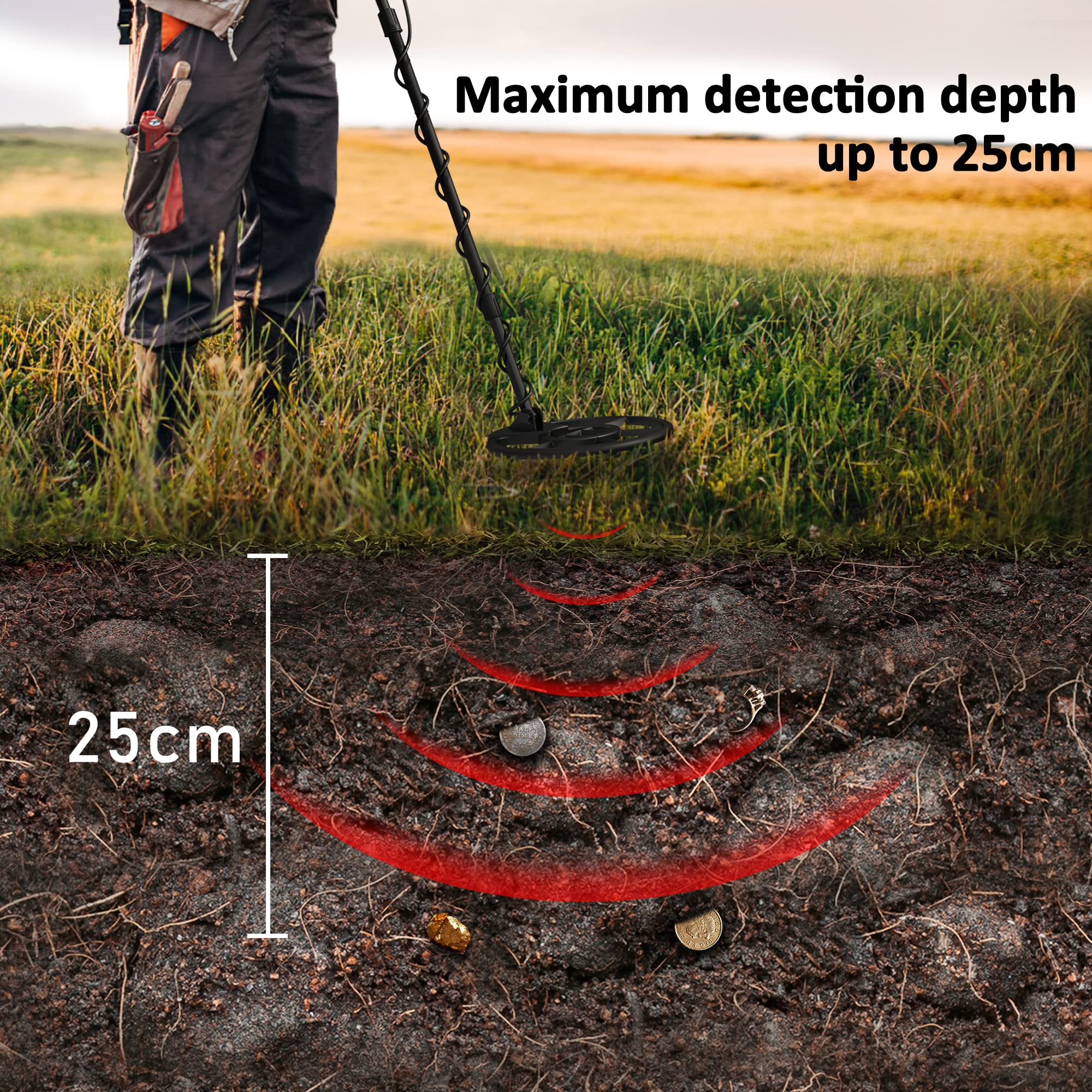 DR.ÖTEK Metal Detector per Adulti Professionali, Leggero Rilevatore, Modalità Pinpoint e di Memoria Esclusiva, Maggiore Precisione, Bobina Impermeabile IP68 (Metal Detector Kit MTXR Rosso)