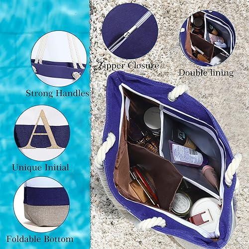 Miniatura 6 de YOOLIFE Bolsa de lona impermeable con inicial, con cremallera, regalos personalizados para mujeres, cumpleaños, viajes, playa, esencial