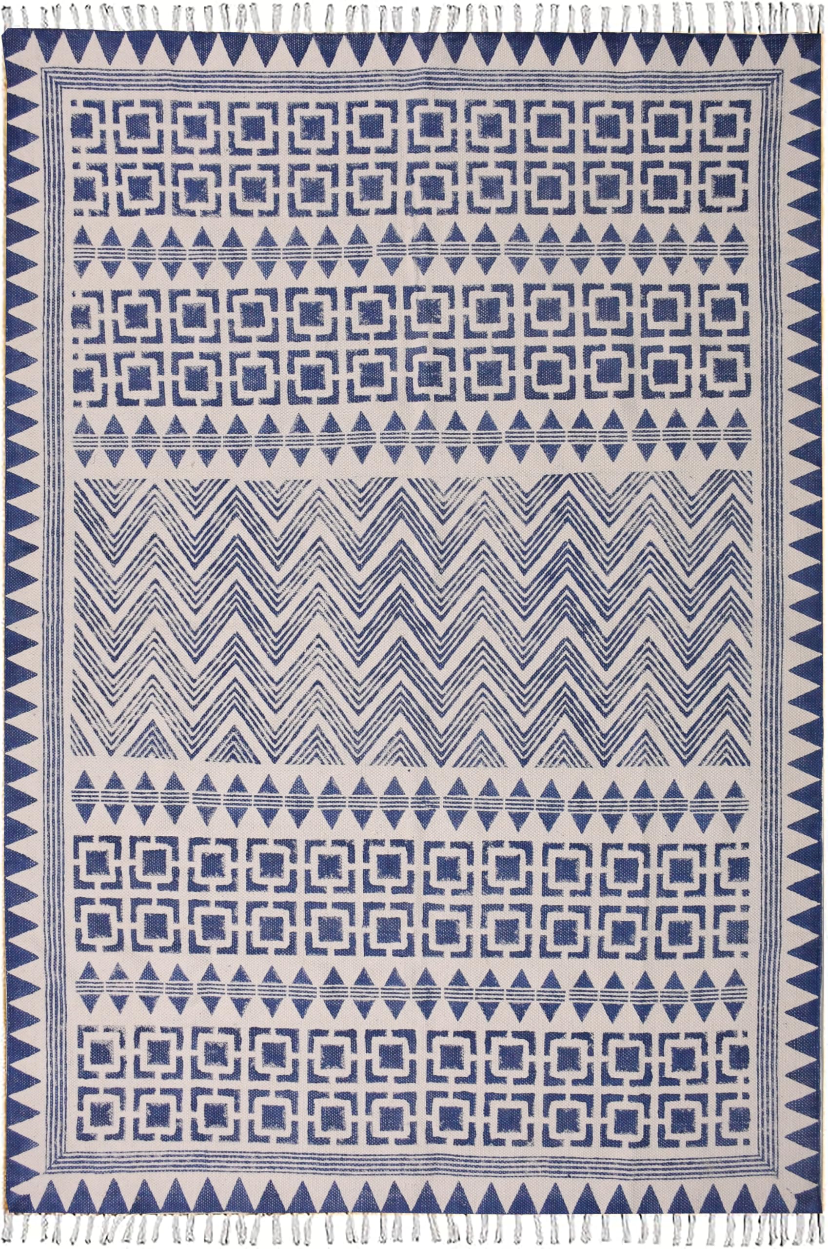 6x6 Ft Blue Bohemian Accent Hand Woven Square Rugs for Entryway, Dining Room Modern Farmhouse Décor Handmade Cotton Small Area Rugs