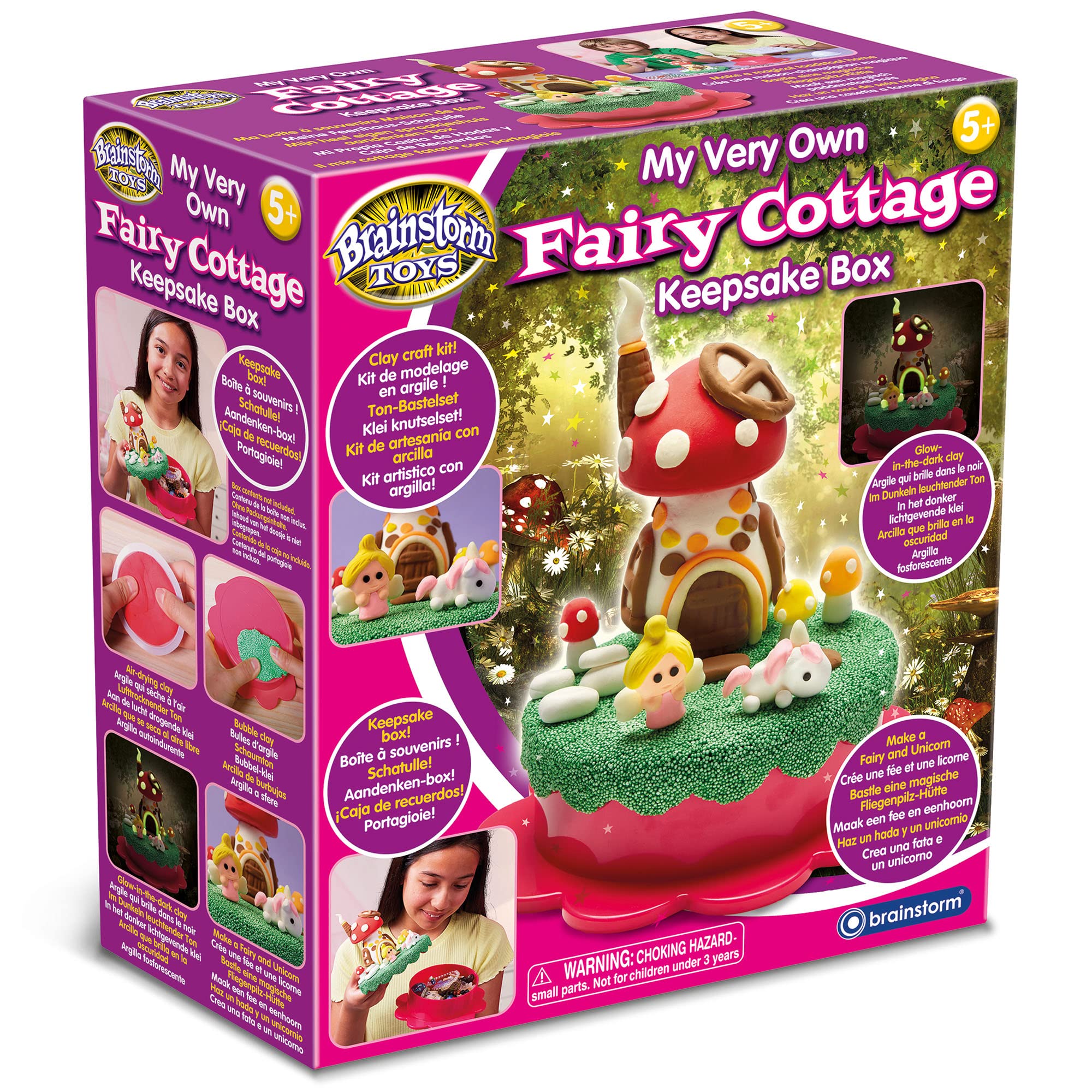 Brainstorm Toys My Very Own Fairy Cottage Keepsake Box  Create with Glow in the Dark Clay Craft Kit, Fun DIY Fairy House Project for Kids