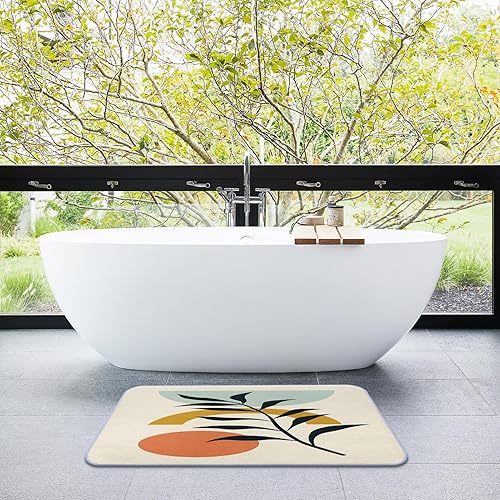 Miniatura 6 de Tapete de baño abstracto de imitación de cachemira, 17 x 30 pulgadas, plantas naturales, bohemias, tapete decorativo para el hogar, parte trasera de