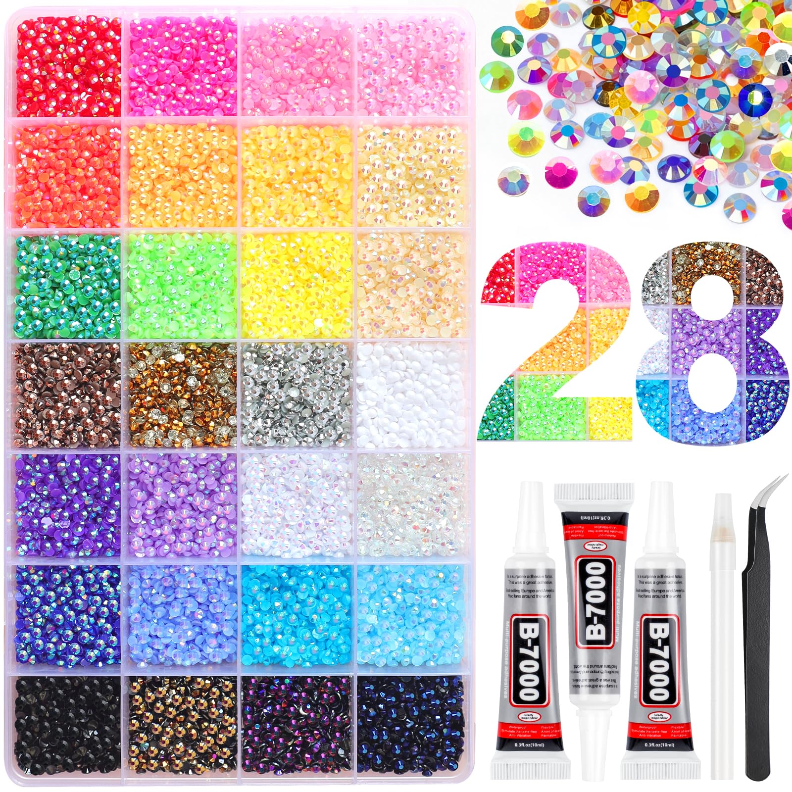 52000Pcs 28 Colors Jelly Resin Rhinestones for Bedazzling, 3mm Multicolor Flatback Gems f…