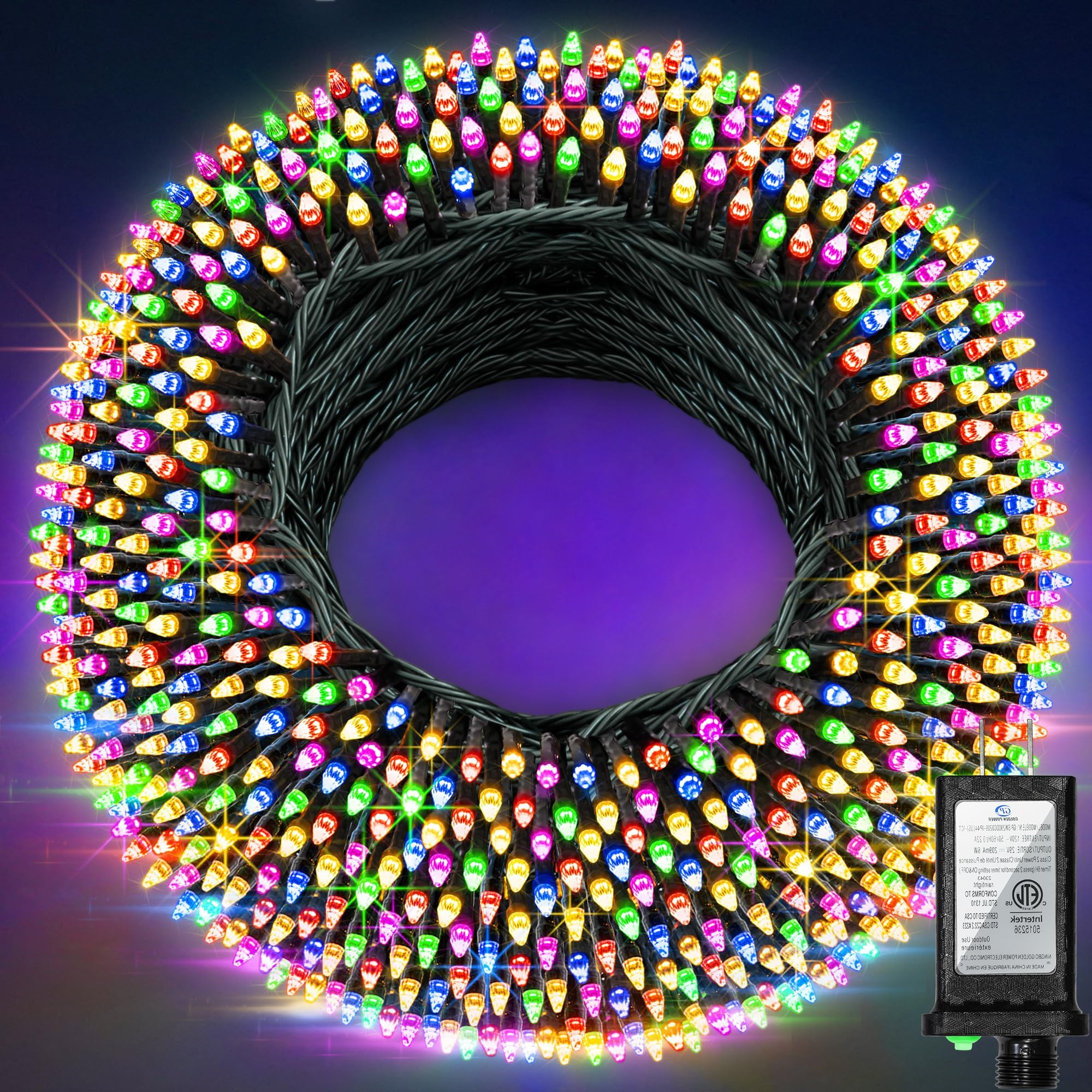750 LED 256ft Outdoor Christmas Lights, Super Long String Lights 8 Modes Timer Memory, Outsite Waterproof Dark Green Wire Fairy Light Strings for Xmas Tree Wedding Holiday Party Decorations Multicolor