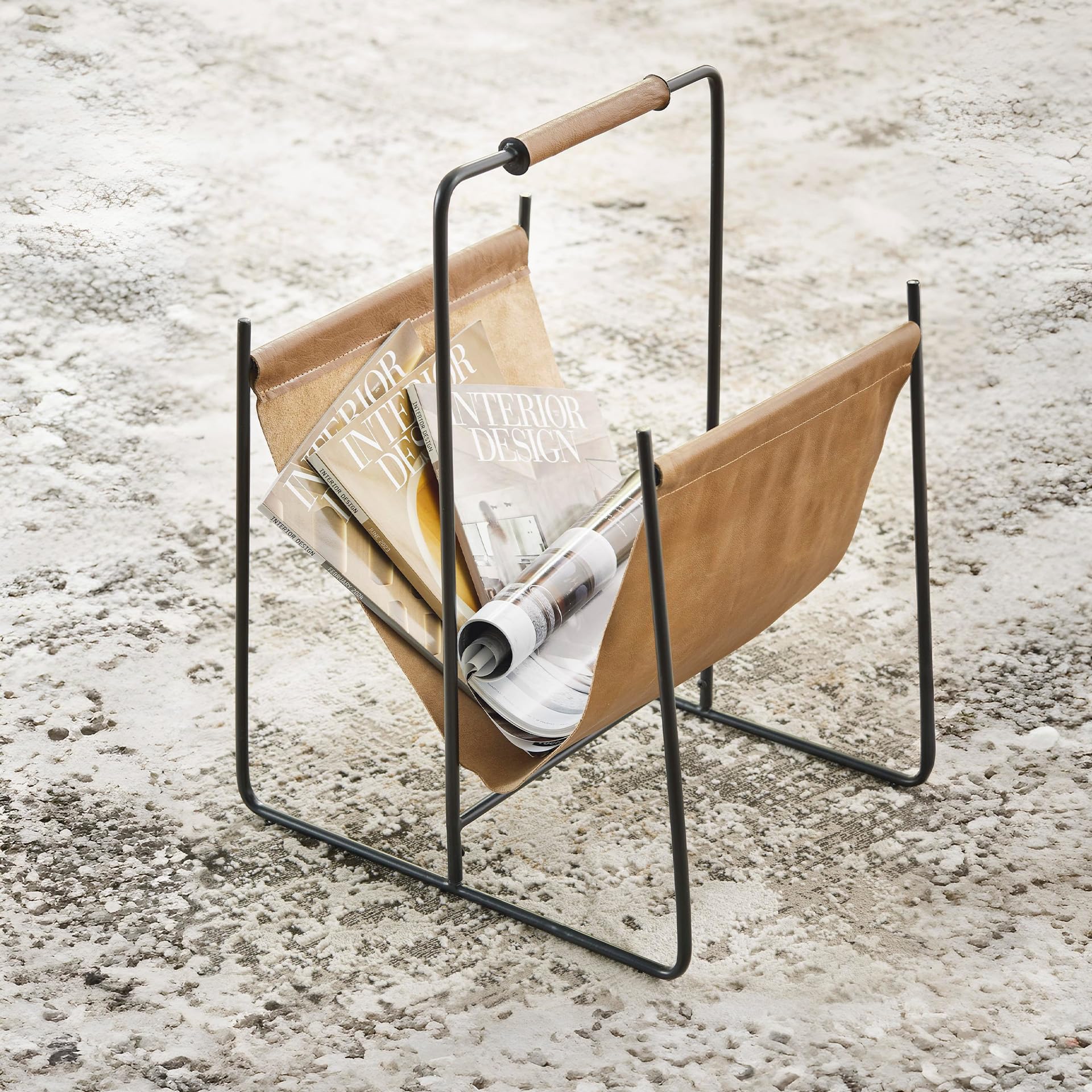 The 5 Best Magazine Racks for Every Room in 2026 3 Signature Design by Ashley Faronworth Casual Leather Magazine Rack with Handle, — product photo