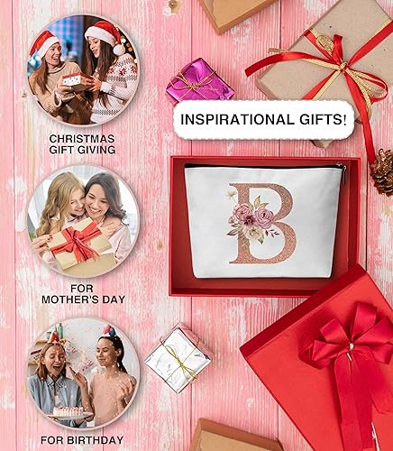 Miniatura 4 de chanuan Bolsa de maquillaje con inicial, bolsa de maquillaje personalizada bohemia con monograma A - Z, bolsa de aseo de viaje para mujer, B
