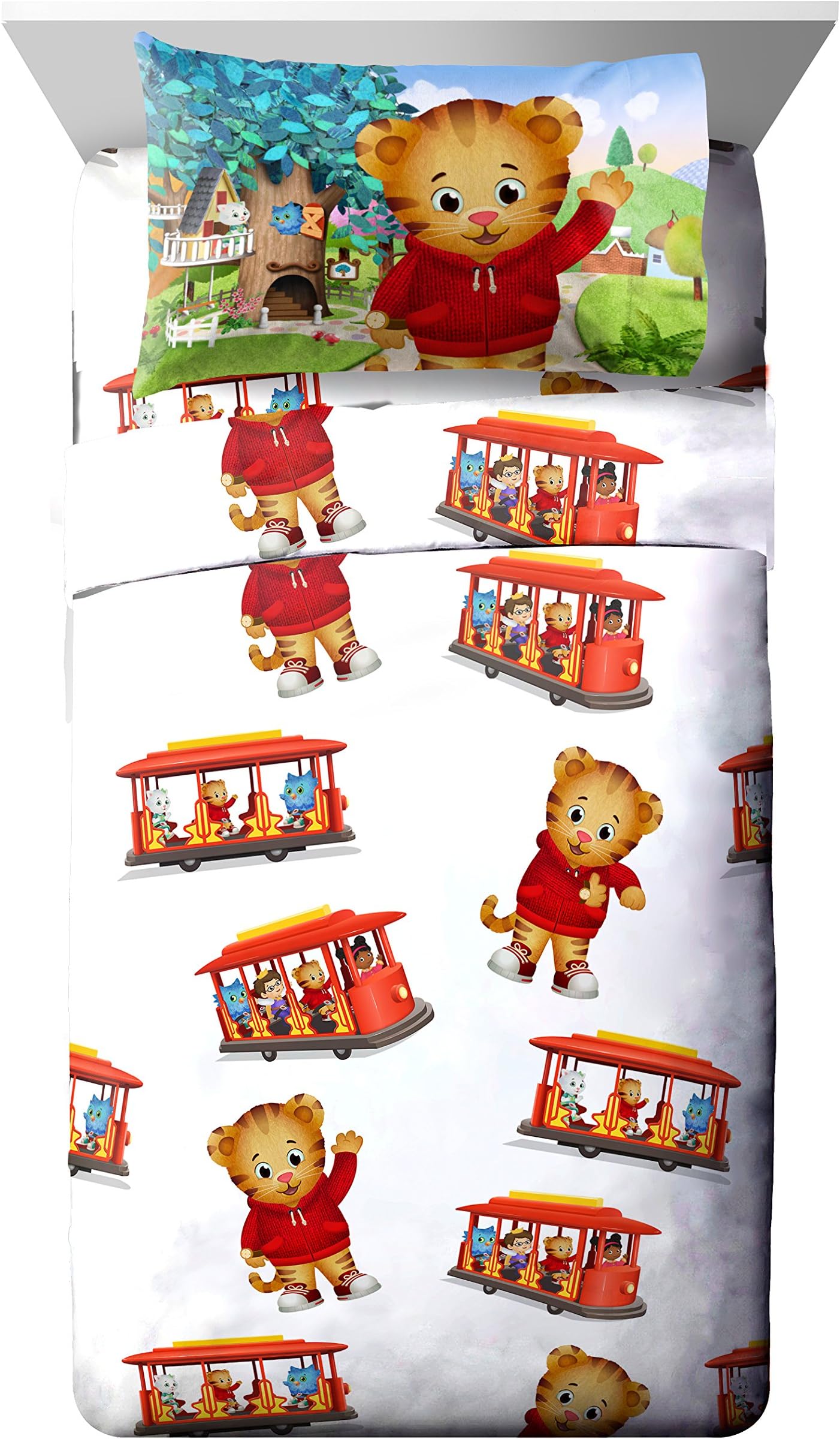 PBS Kids Daniel Tiger Trolley Ride 4 Piece White Full Sheet Set