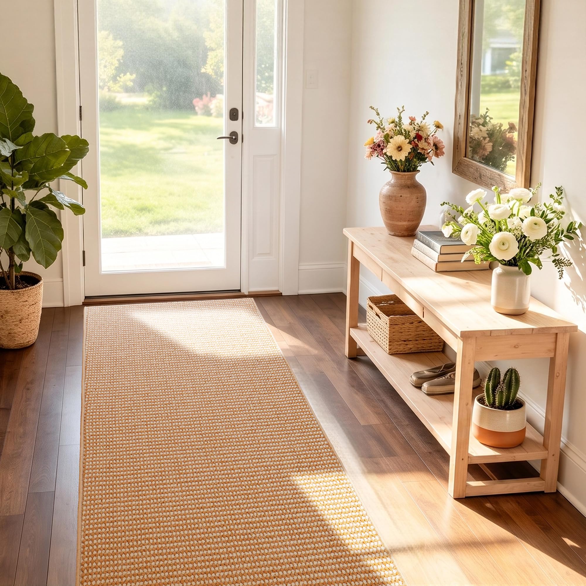 Anti-Slip Hallway Runner Rugs for Entryway Kitchen Woven Brown Rug 60x180cm