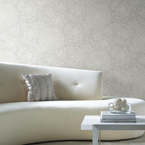 Miniatura 4 de RoomMates RMK12108WP - Papel tapiz para despegar y pegar con diseño de dalia Zen gris y blanco