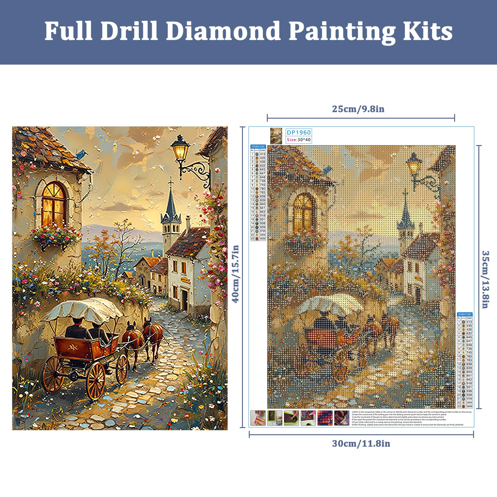 Auremi Kits de pintura de diamante callejero para adultos, pintura por números para adultos principiantes, pintura de puntos de diamante, pintura de paisaje para decoración del hogar, 30,5 x 40,6 cm