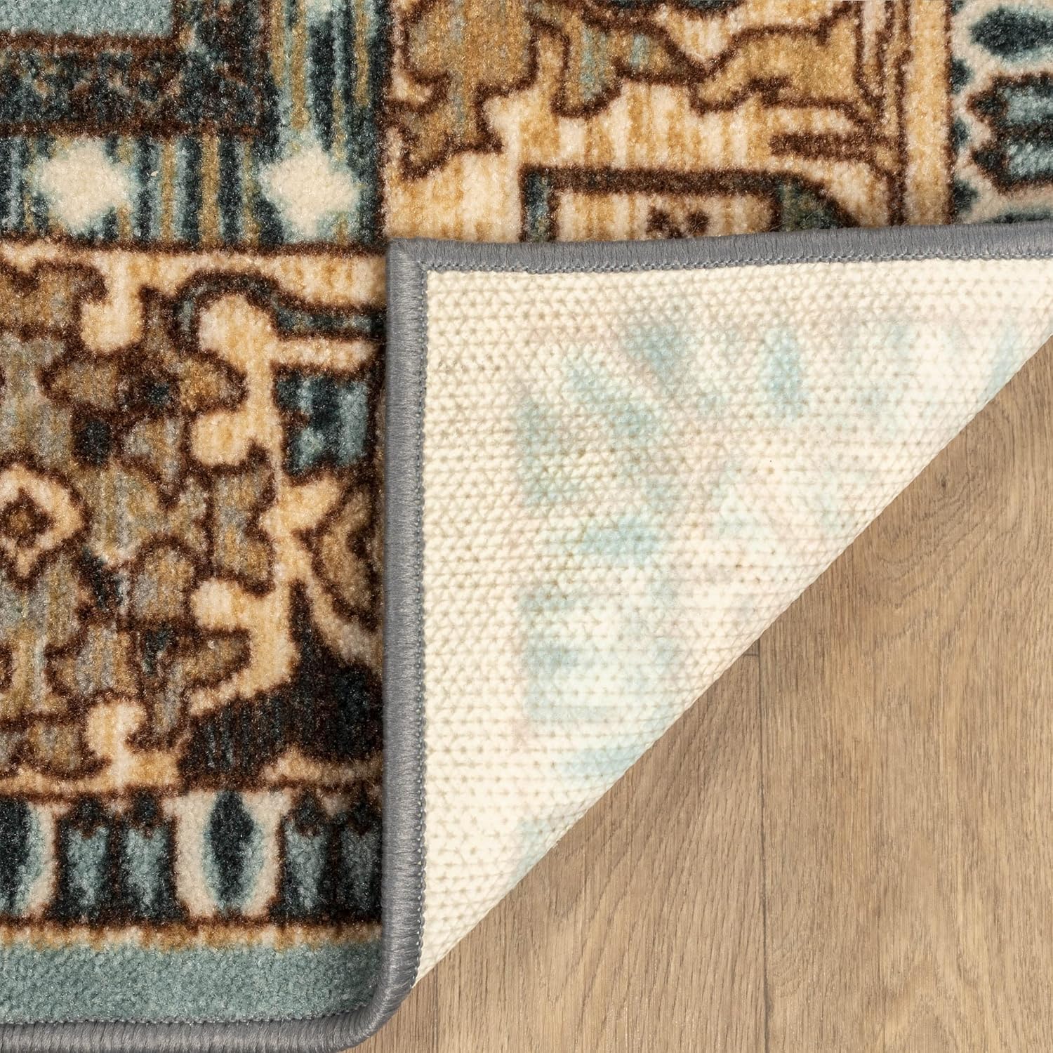 BNM Small Indoor Area Rug, Washable, Non-Skid Foam Backing, Floor Decor for Living Room, Bedroom, Entryway, Mudroom, Floral Scroll Medallion Traditional Indoor Area Rug, 2' x 3', Blue/Green