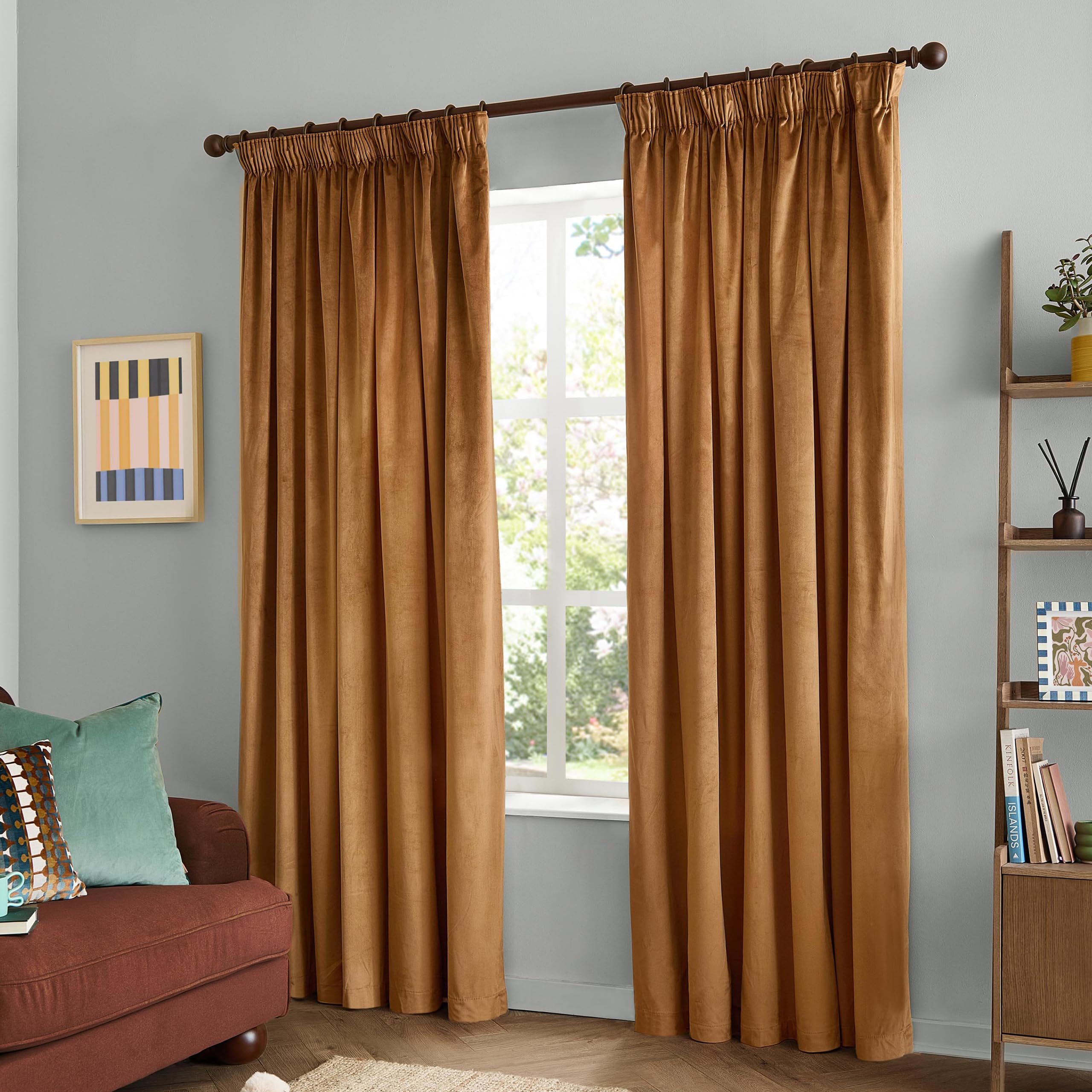 furn. The Ultimate Velvet Blackout Pencil Pleat Curtain Pair (Caramel - 168x229cm)