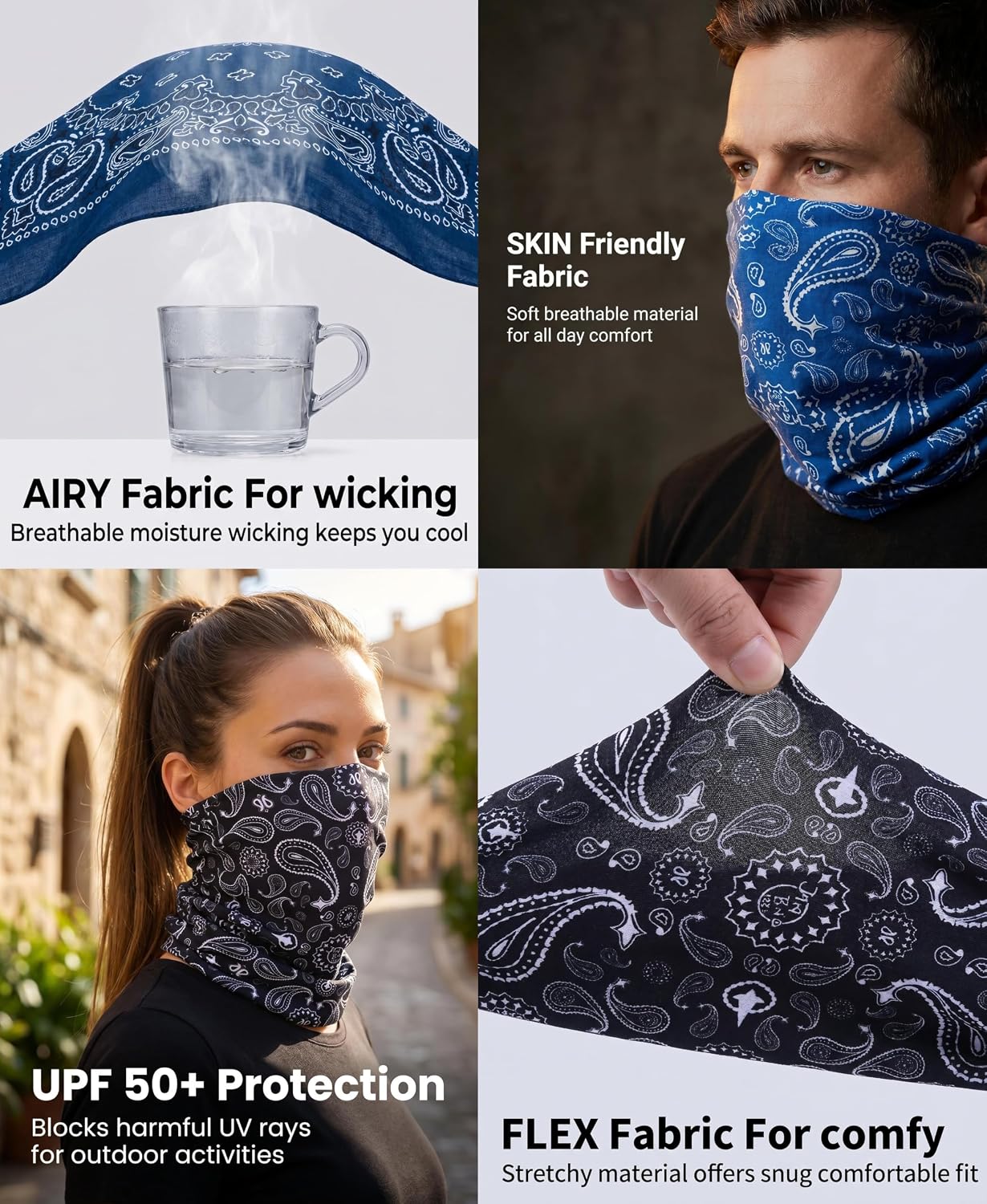KINGREE Pack of 6 Headband Neck Gaiter Head Wrap for Men and Women image 5