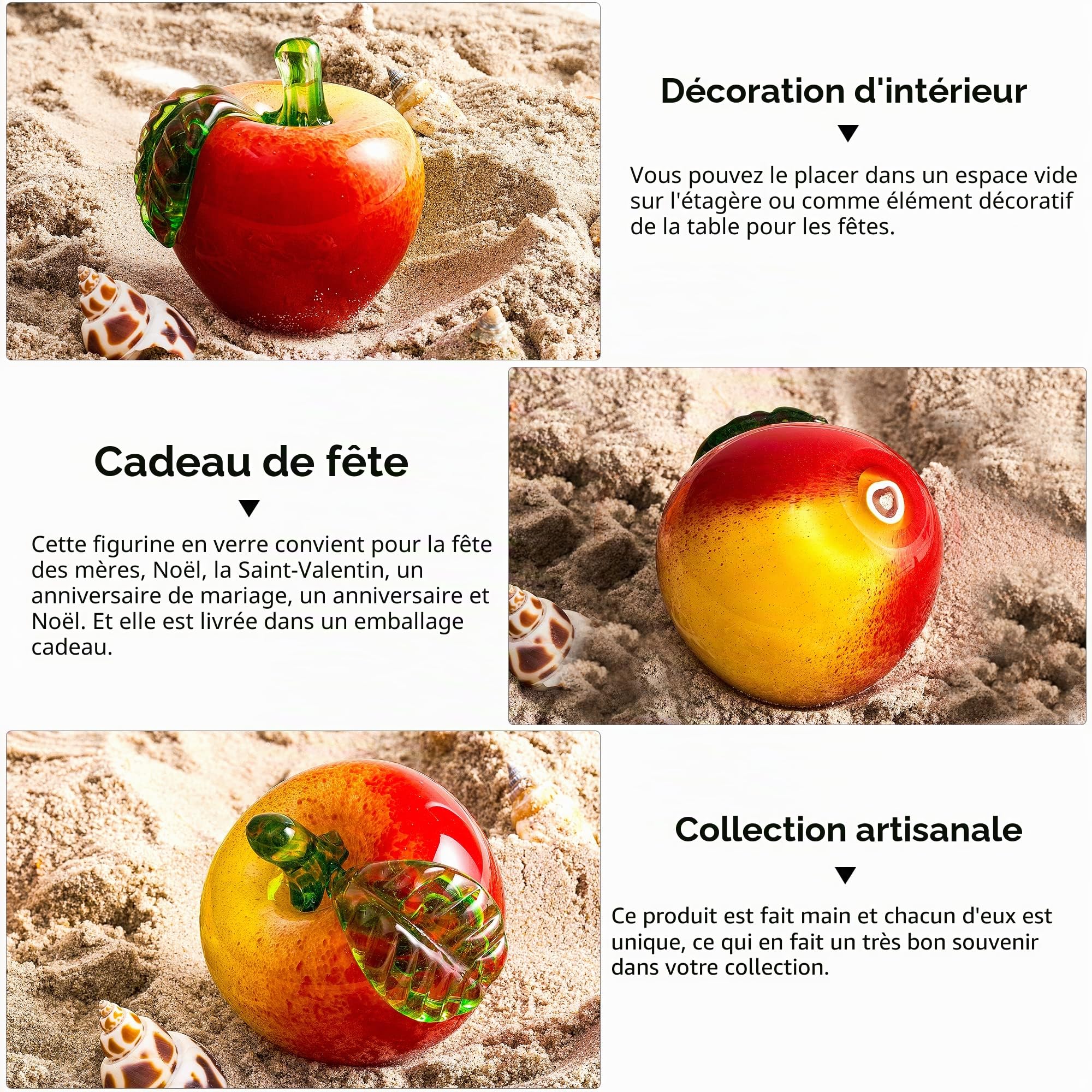 EUSTUMA Figurines de Collection en Verre soufflé à la Main, Presse-Papier en Forme de Pomme, décoration d'intérieur, décoration de Bureau.