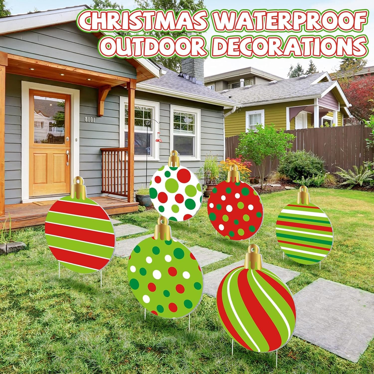 Vercraft 6 Pieces Large Christmas Balls Yard Signs with Stakes 15 Inch Outdoor Lawn Decorations Double Sided Xmas Balls Hanging Ornaments for Christmas Tree Garden Home Yard Decor