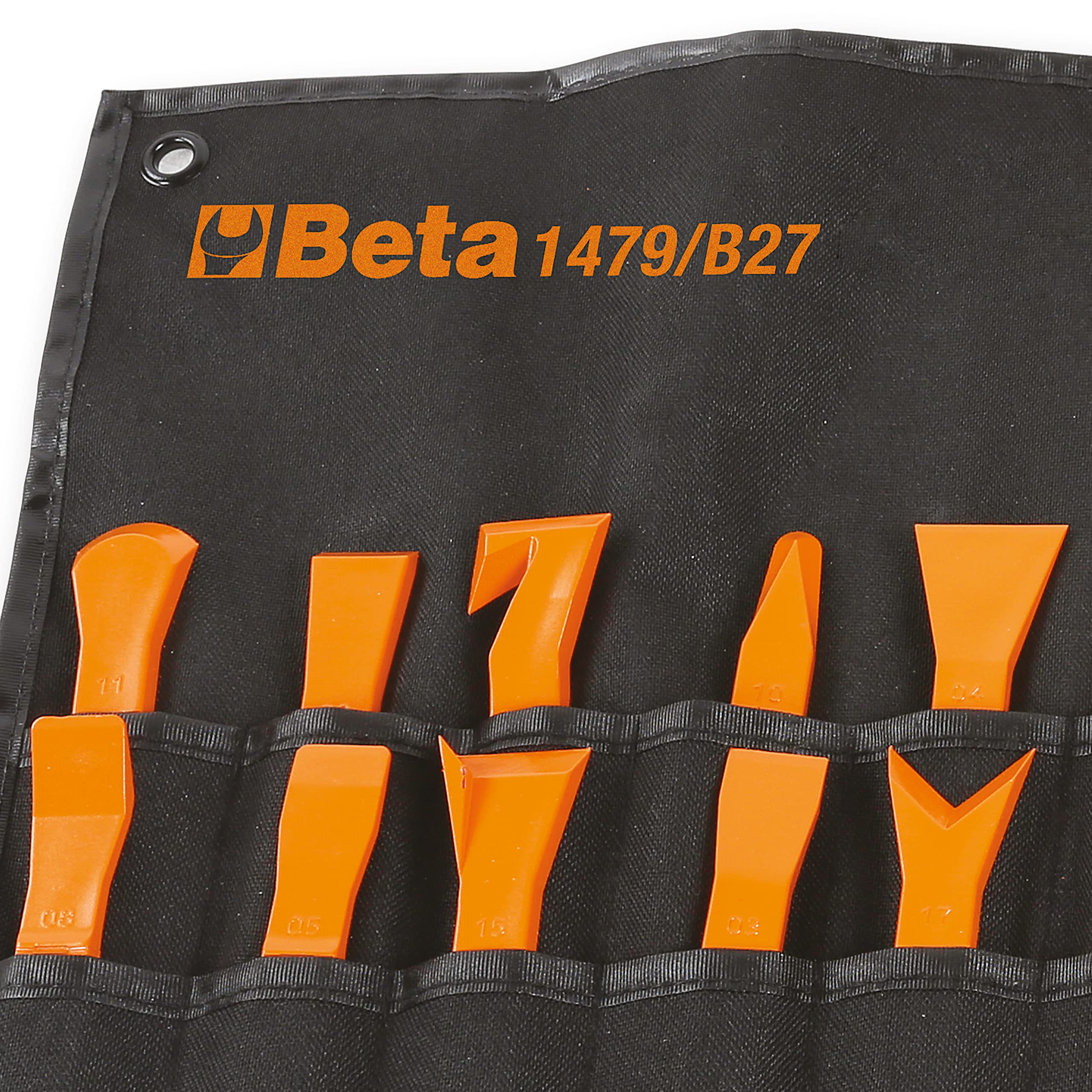 Beta 1479/B27 - Kit de 27 outils en nylon pour le démontage des plastiques intérieurs. Aucun endommagement des éléments au démontage.