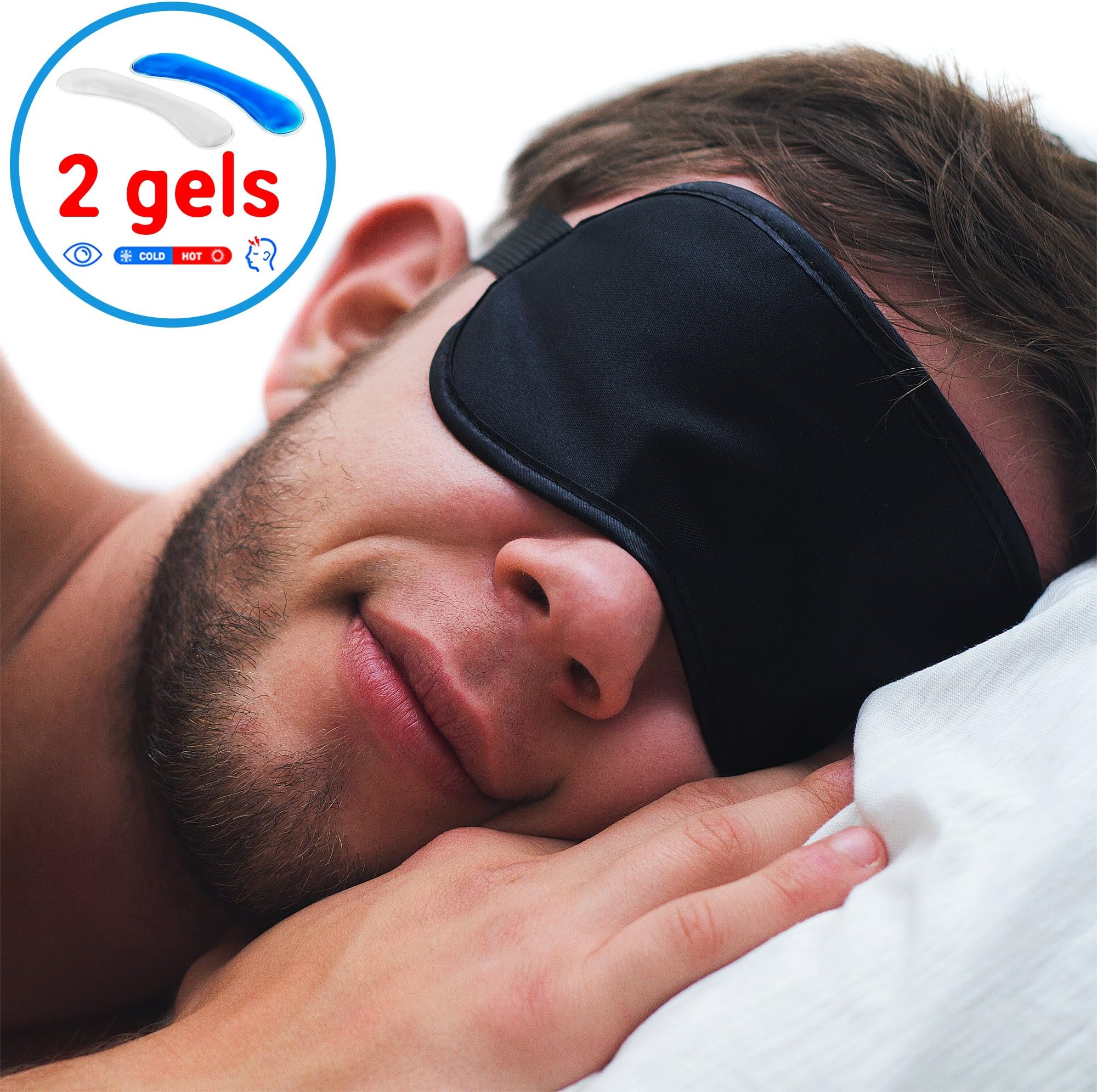 Sleeping Eye Mask with Gel - New 2018 Natural Soft Eye Cover with Hot and Cold Gels - Deep Sleep Relaxing - Fights Insomnia Migraine Headache Puffiness - for Adult Men Women Kids