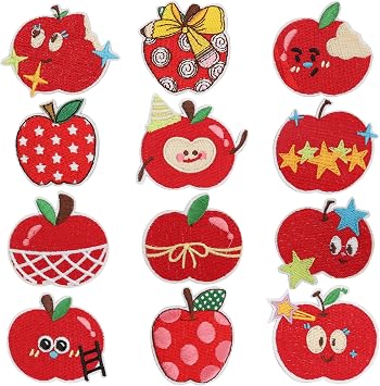 12 Pcs Back to School Red Apple Iron On Patches, Red Apple Embroidered Patches, Sew on Iron on Repair Patch Appliques for First Day of School DIY Crafts Clothing Bag Hat Decor Gifts