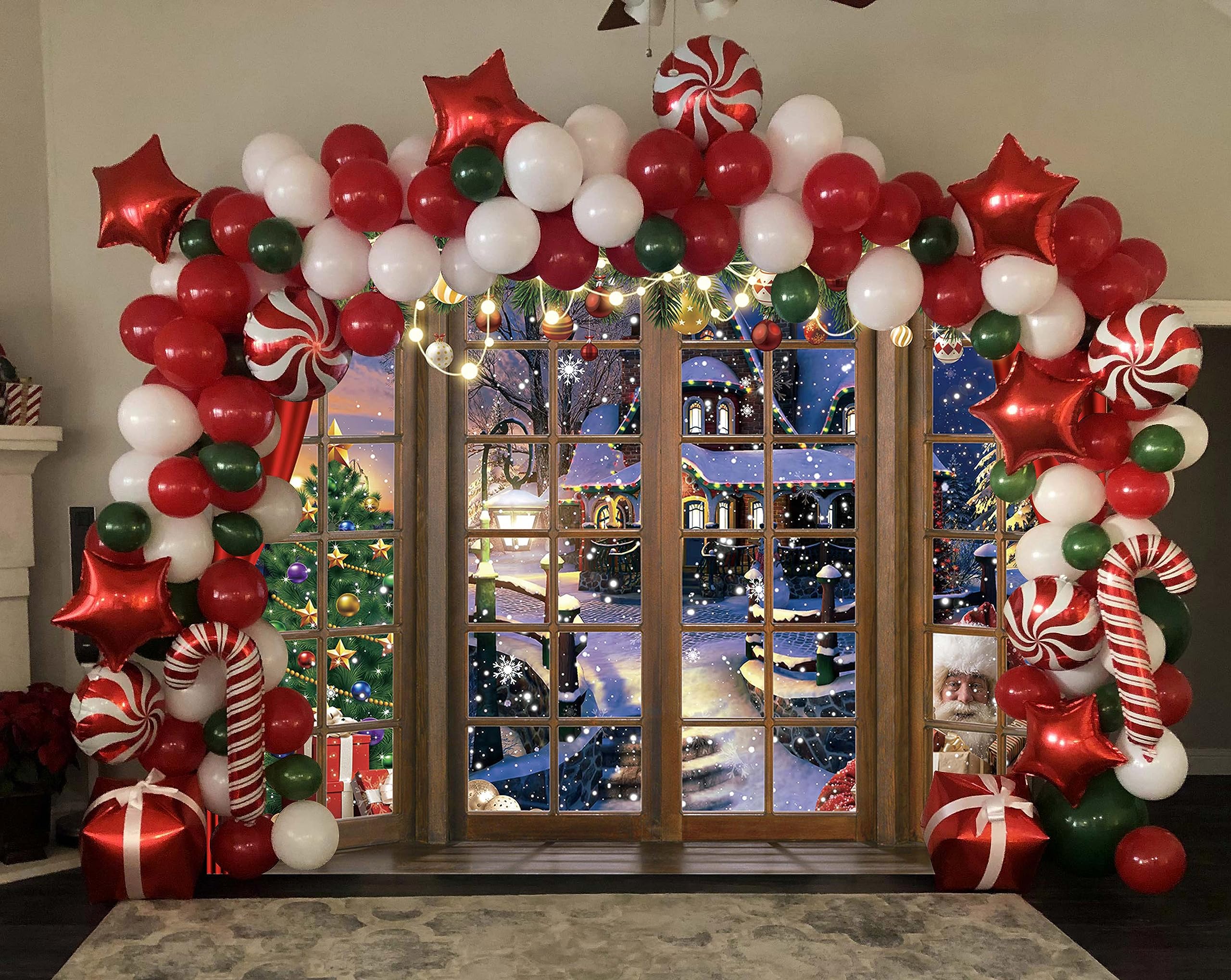 Weihnachts-Fotohintergrund 3x2,4 M – Mit Weihnachtsmann, Baum, Rustikalem Design