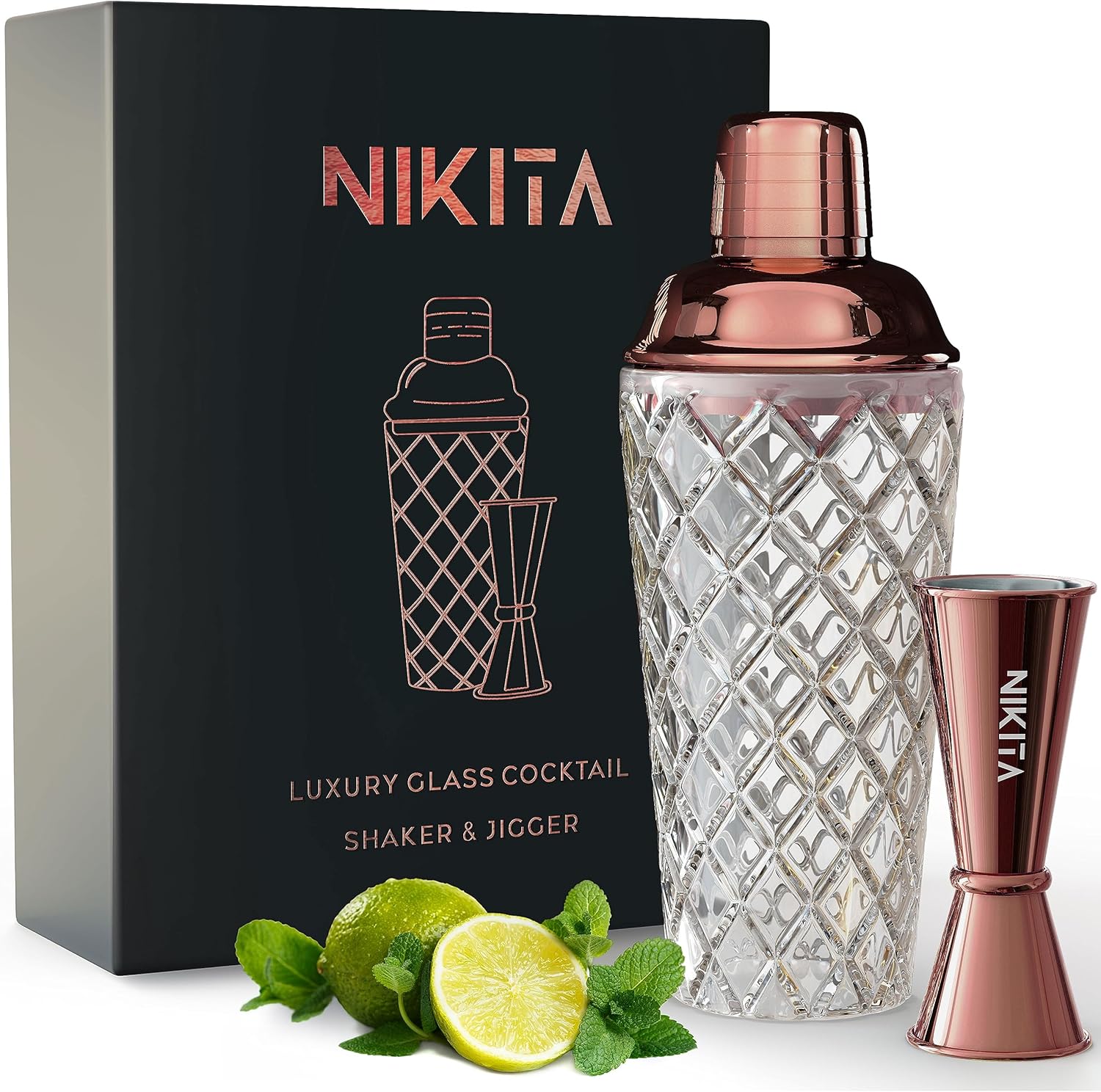 Nikita Luxury Glass Cocktail Shaker Cocktail Shaker Glass Metallic