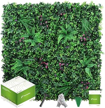 fanado Grass Wall Panels 20"x20"12pcs, Artificial Hedge Greenery Wall Backdrop, Plant Wall, UV Protected Privacy Fence Screen, Greenery Wall Decor for Outdoor Indoor Wedding Decor