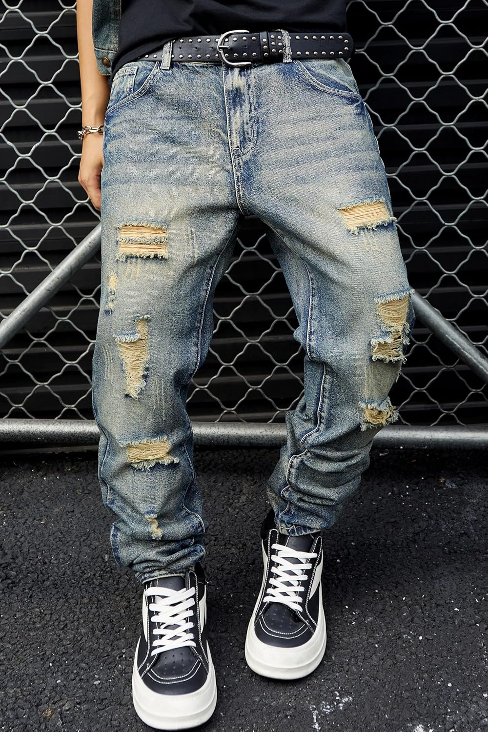 Men's Ripped Regular Fit Straight-Leg Jeans - Streetwear Y2K Hip Hop Distressed Non-Stretch Denim Pants - Image 4