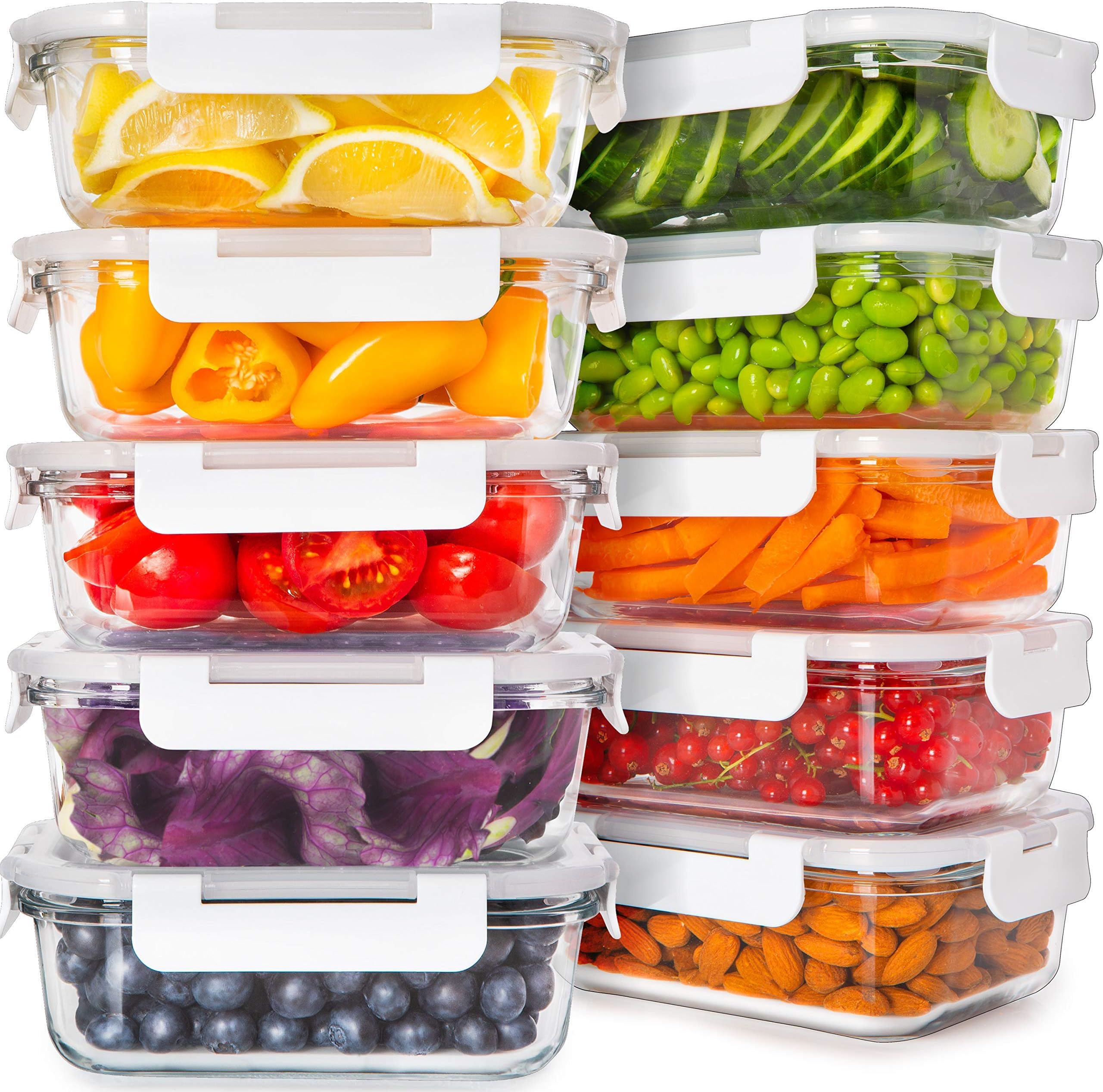 PrepNaturals 10 Pack Glass Food Storage Containers with Lids - Leakproof Glass Meal Prep Containers - Bento Box for Lunch - Dishwasher, Microwave, Oven & Freezer Safe (Multi-Compartment)