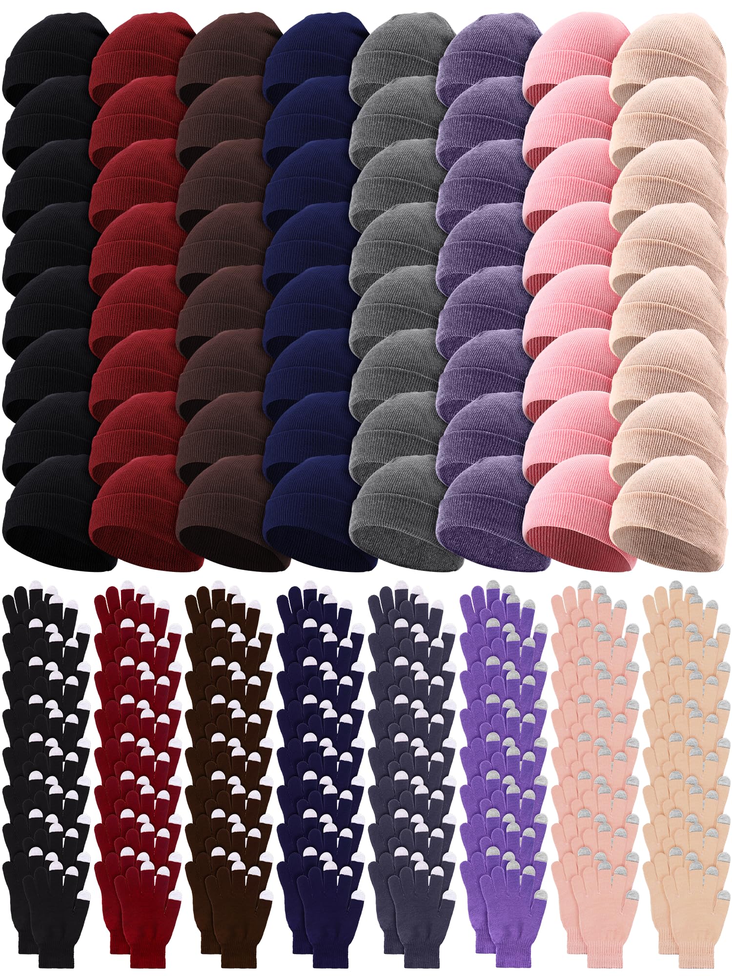 Suhine 160-teiliges Wintermützen-Handschuh-Set, Strickmützen, Winterhandschuhe, warm, Unisex, Totenkopfmützen, Handschuh-Set für Damen