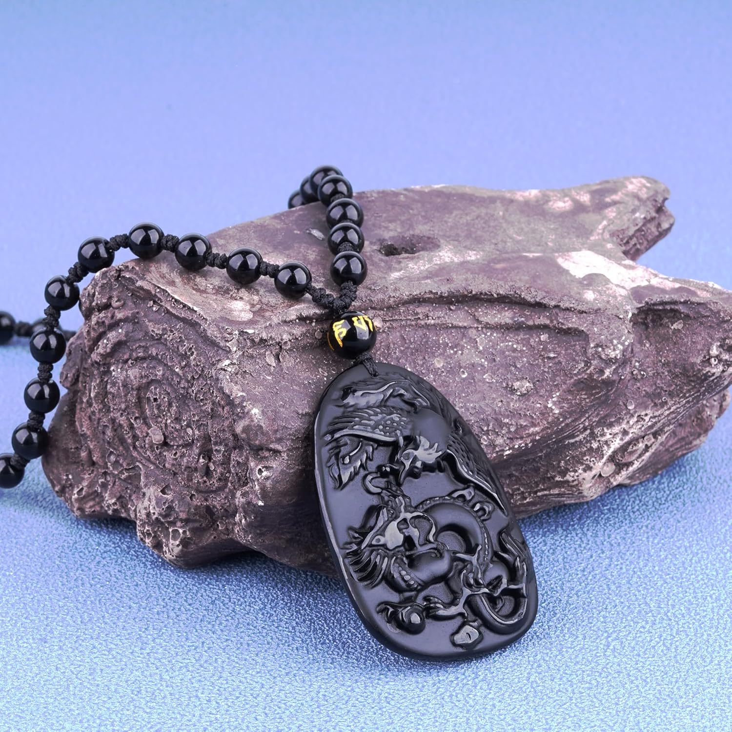Black Obsidian Necklace Talisman Amulet Protection Pendant with Adjustable Bead Chain Healing Crystal Stone Necklaces for Men Women - Image 2