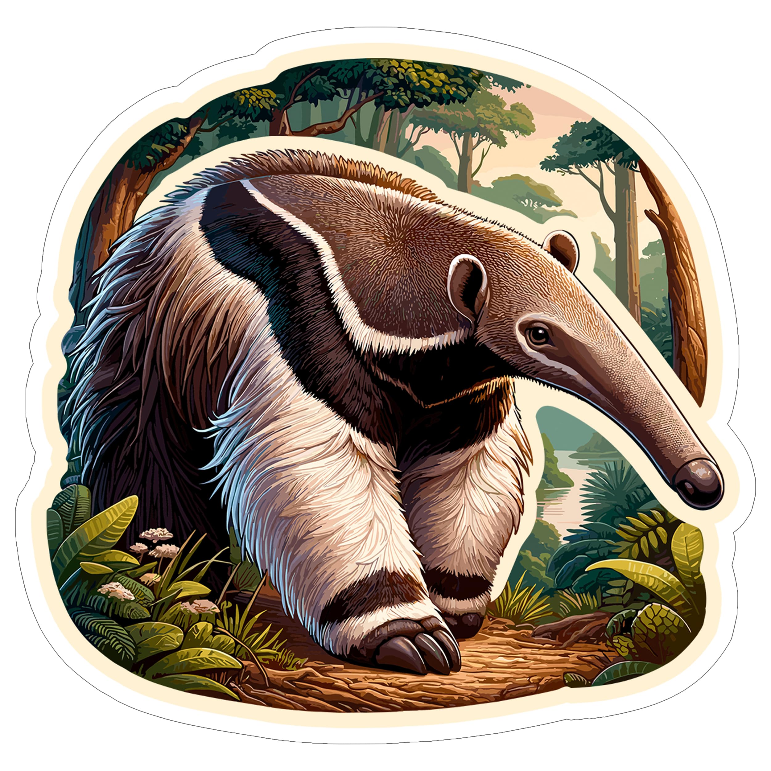 Anteater Sticker 4 Inch Myrmecophagidae Insectivore Anteater Lover - Waterproof Animal Vinyl Decal for Laptop Water Bottle Car Tumbler - Durable Aesthetic Long-Lasting Stickers for Adults ID44990