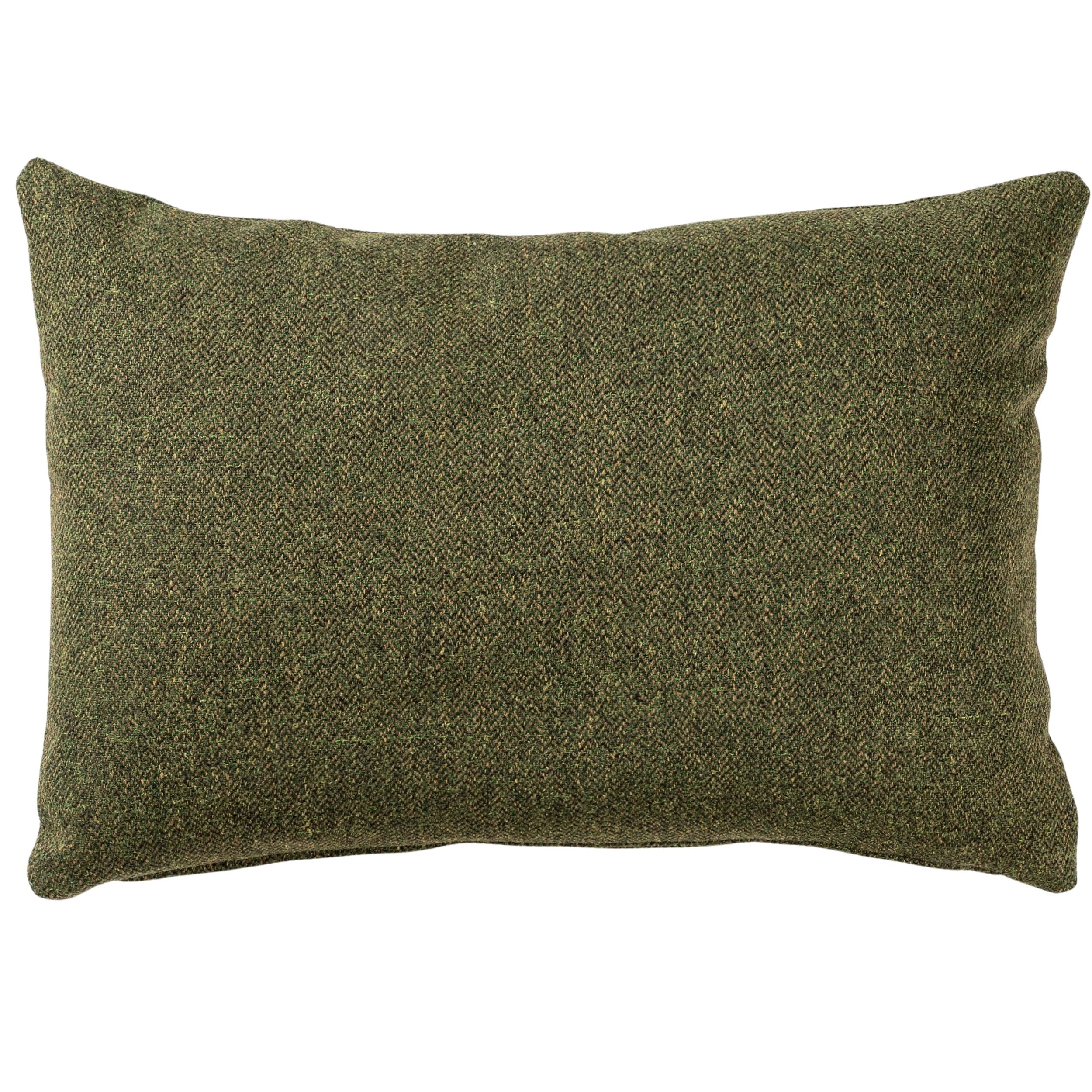 Linen Loft Green Classic Herringbone Tweed Boudoir Cushion In Vintage British Racing Traditional Check Design. 17X12 Rectangle Cushion Cover