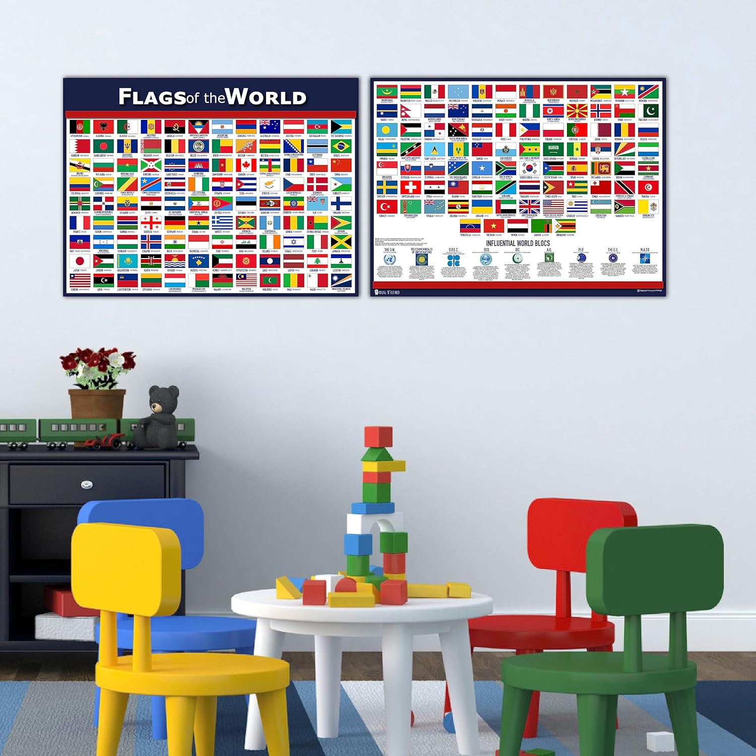 World Flags Extra Large Educational Poster Laminated Split 2 Part Young N Refined (24x30)