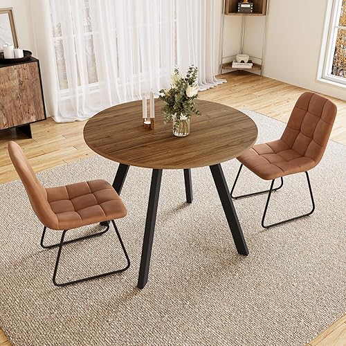 Miniatura 29 de Mesa de comedor redonda de 34.6'' y sillas para 4, ahorro de espacio para apartamento, cocina, comedor (Mesa de nogal+4 sillas blancas) Mesa de