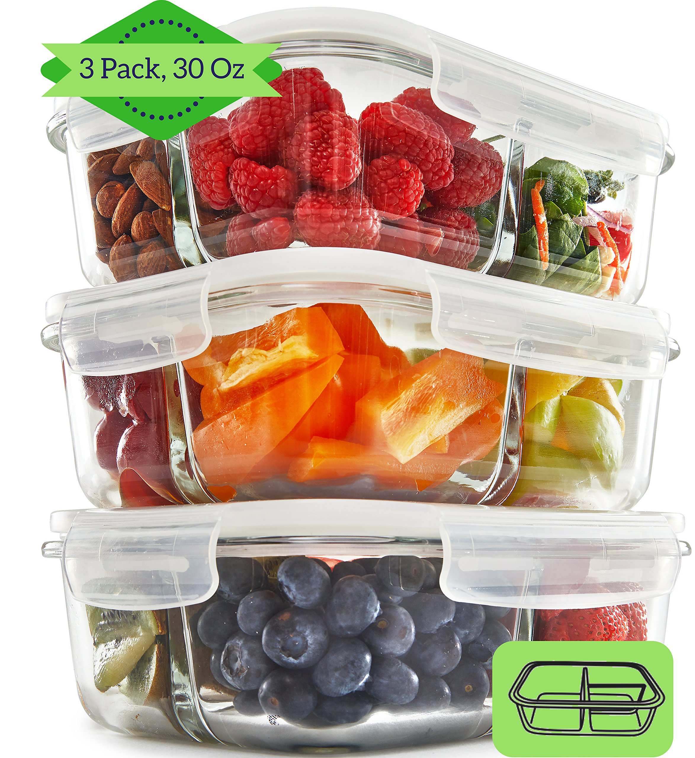 Buy FIT Strong & y 3 Compartment Glass Meal Prep Containers [5 Pack, 32