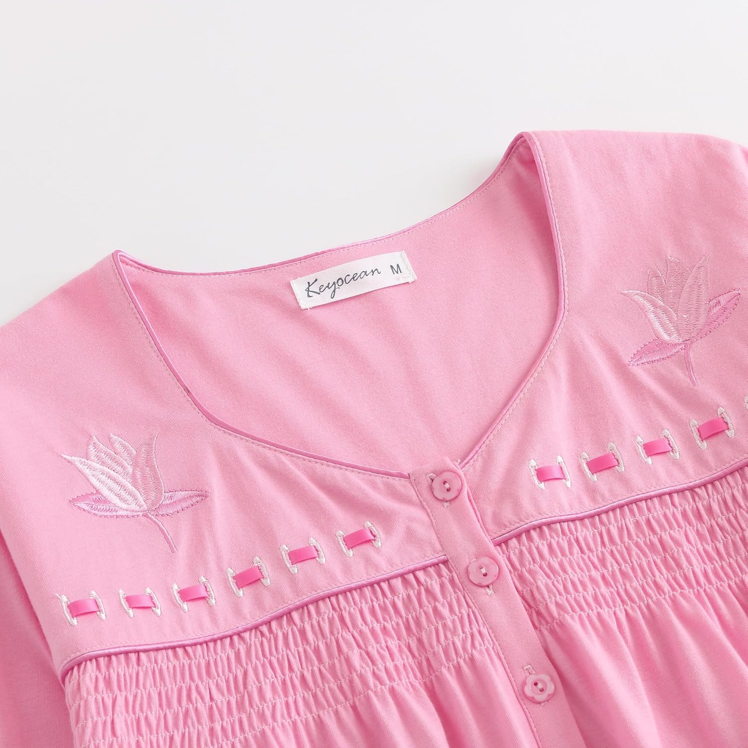 Keyocean Nightgowns for Women, Soft Cotton Comfy Lightweight Embroidered Long-sleeve Nightdress - Image 9