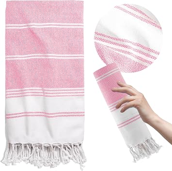 THREAD SPREAD%100 Pamuklu Plaj Havlusu Seti 2-39 x 71 Büyük Boy Çantalı Ekstra Büyük Havlu - Havuz, Spor Salonu, Yoga için Hızlı Kuruyan ve Yumuşak Dayanıklı - Yetişkinler için Elmas Desenli Banyo